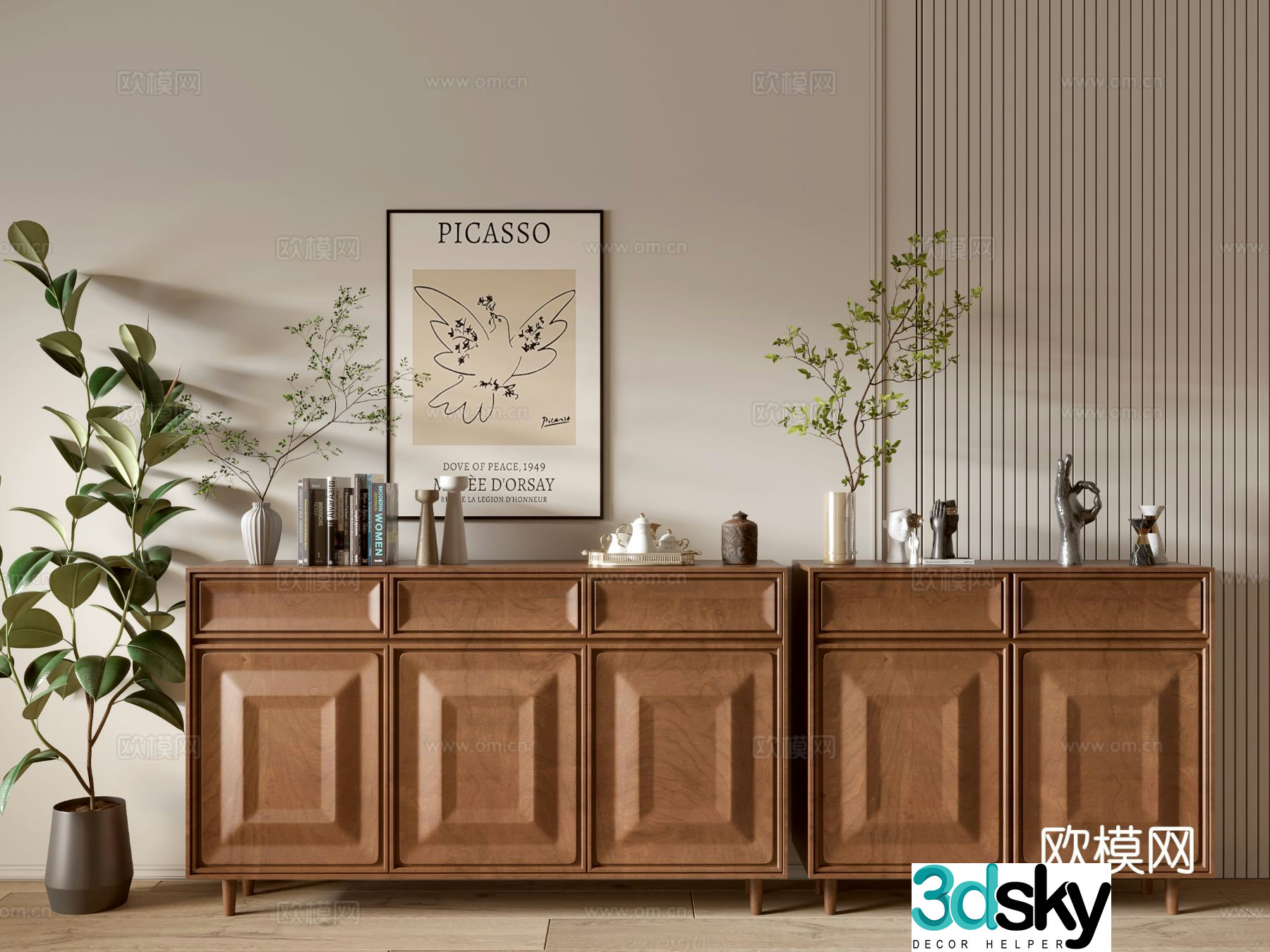 Log style entrance cabinet and side cabinet 3D model