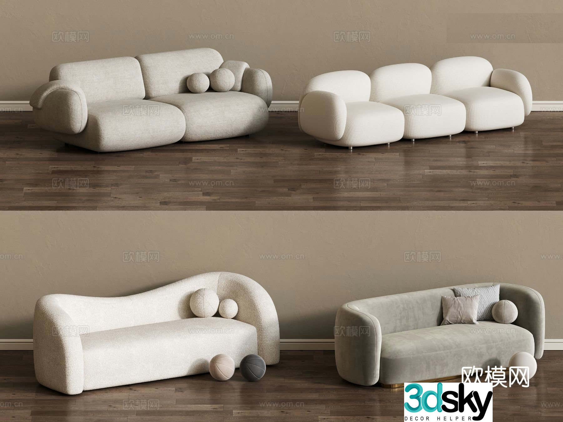 Double sofa upholstered sofa 3d model