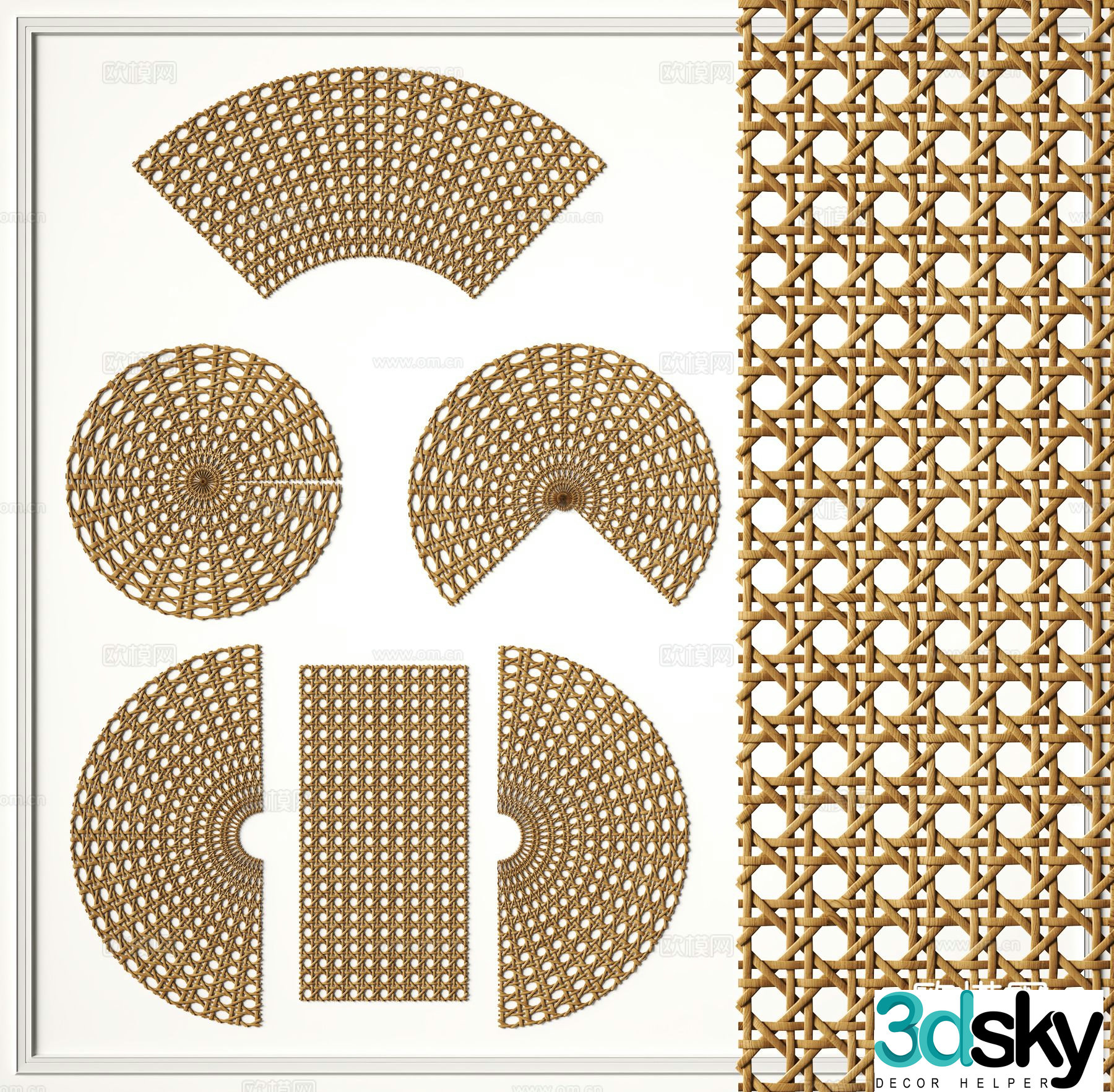 Rattan wall decoration bamboo hanging decoration 3d model