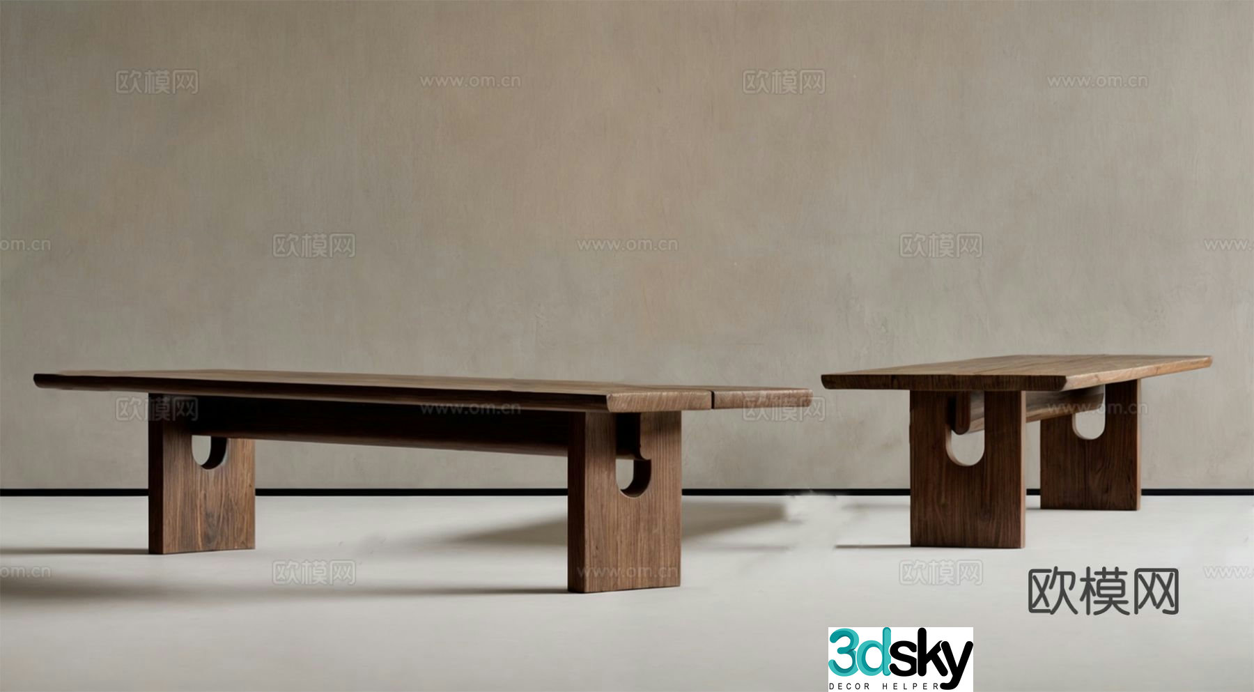Medieval style stool bench wooden bench 3d model