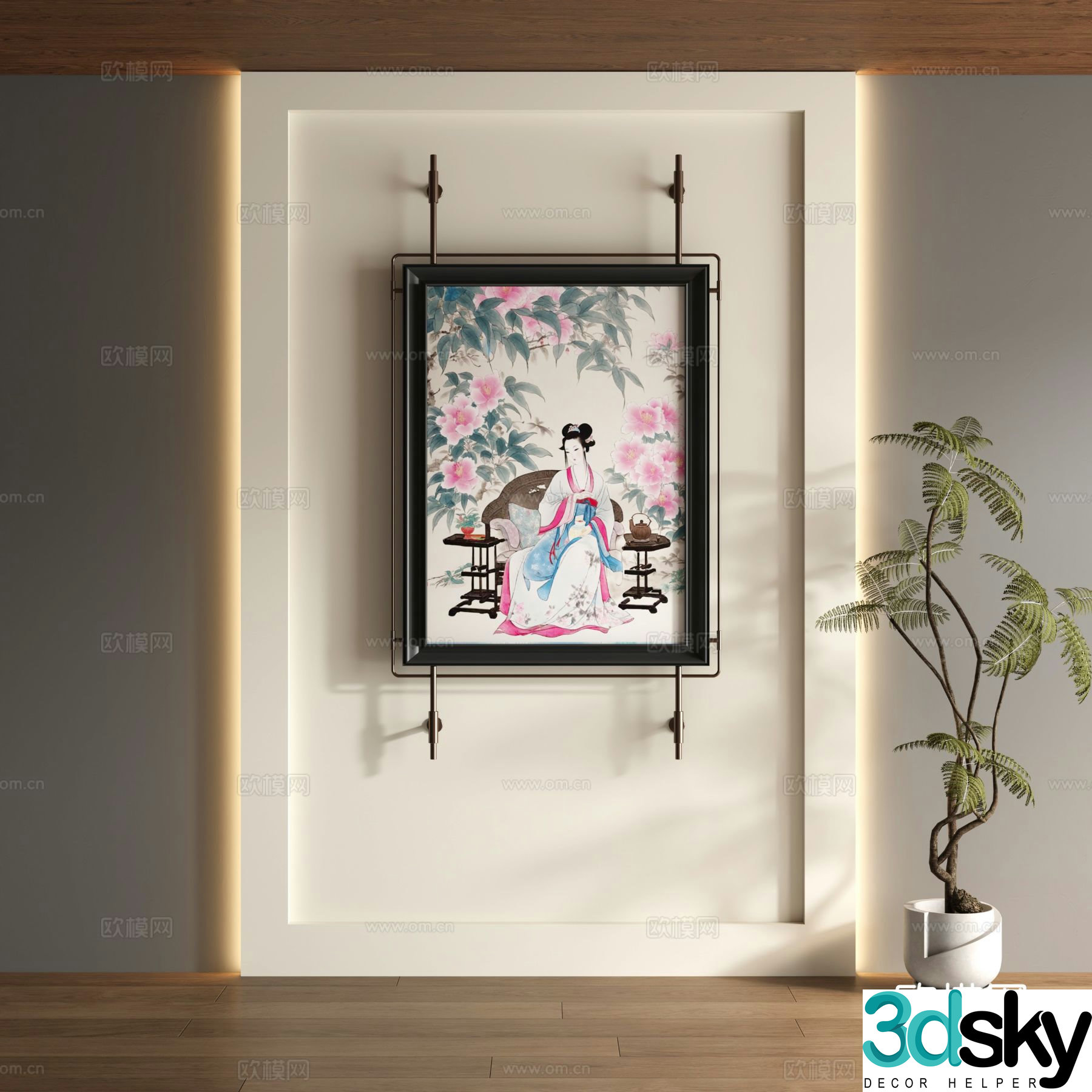New Chinese style decorative painting figure painting hanging painting 3D model