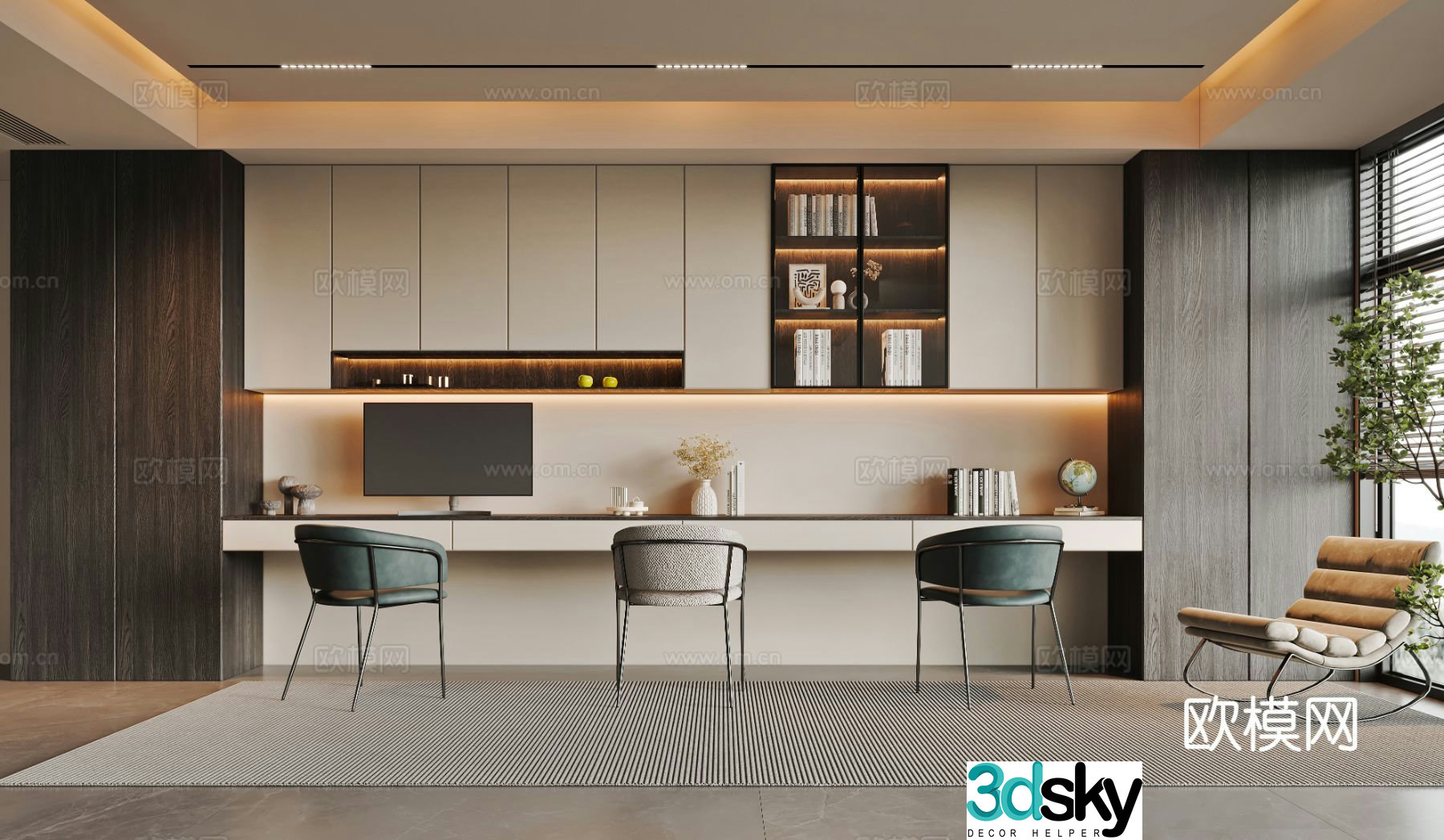 Modern study room 3d model
