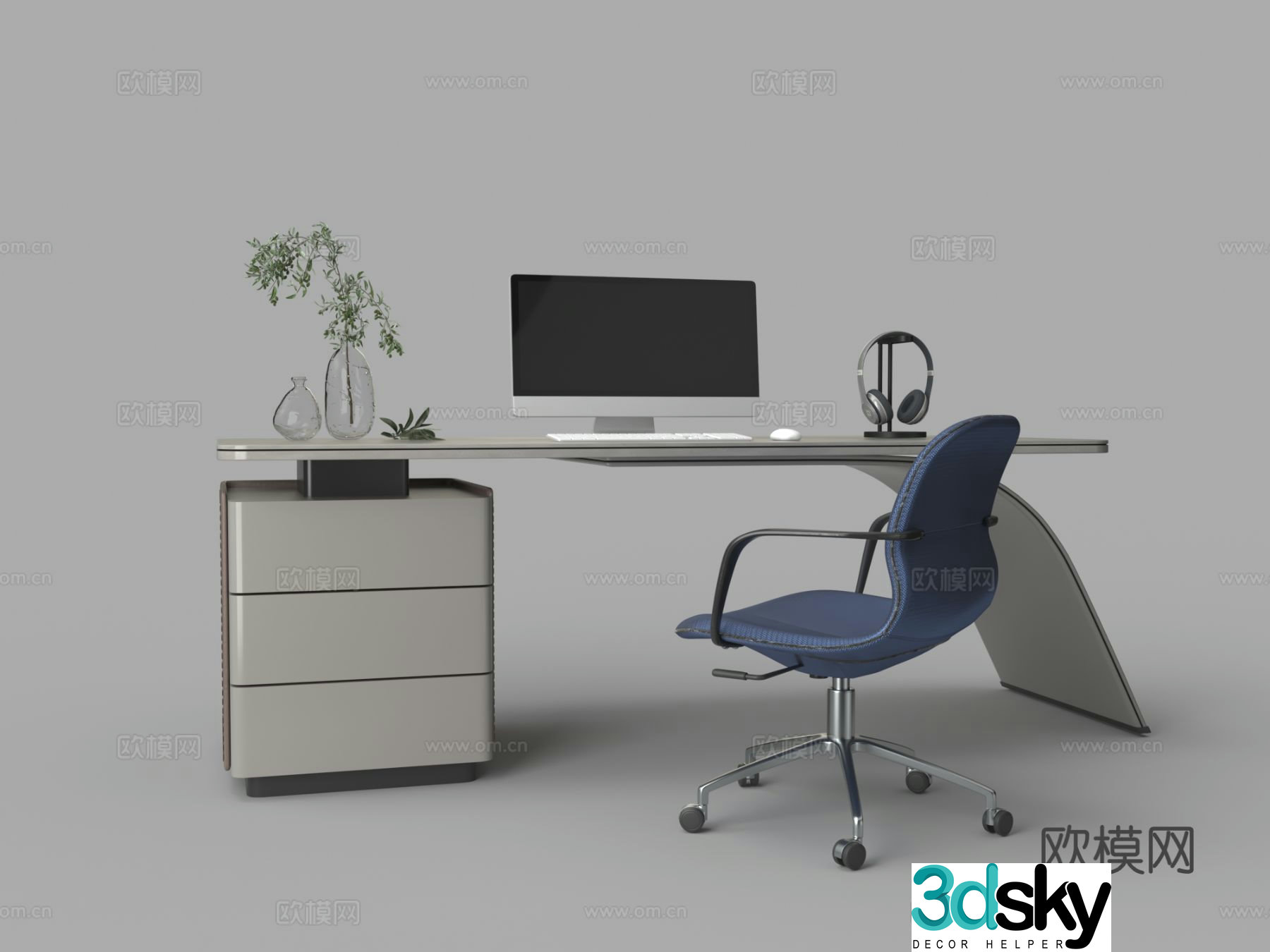 Modern desk writing desk computer desk 3d model