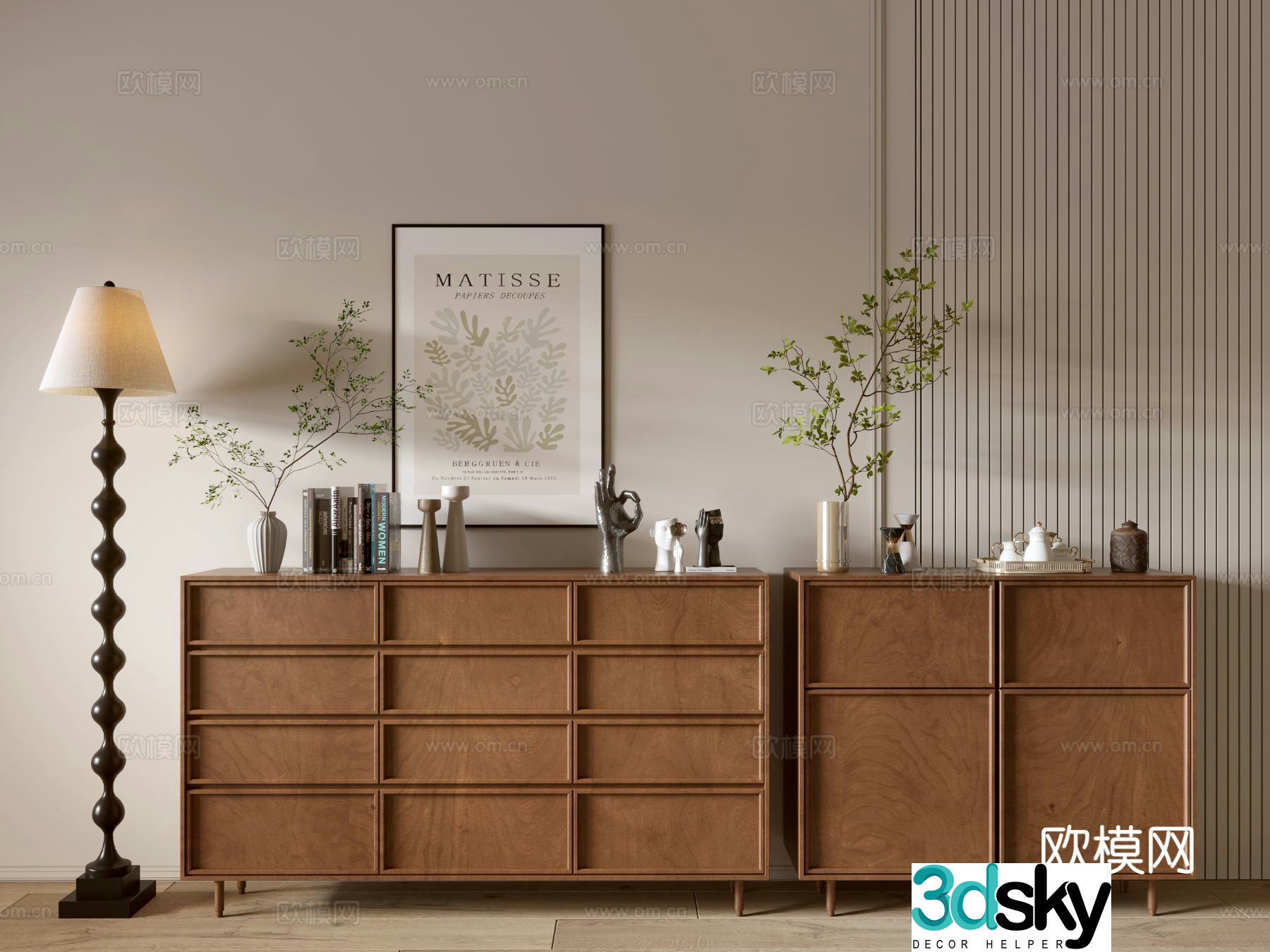 Medieval style entrance cabinet and side cabinet 3D model