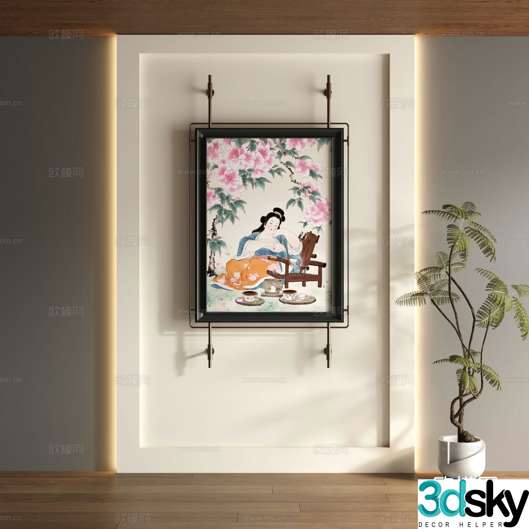 New Chinese style decorative painting figure painting hanging painting 3D model
