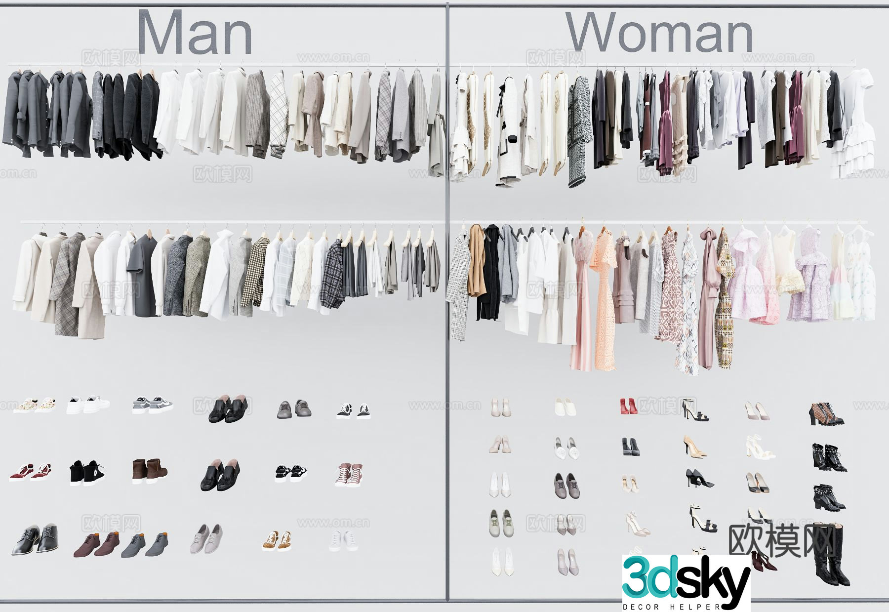 Women’s clothes coat shoes skirt 3d model