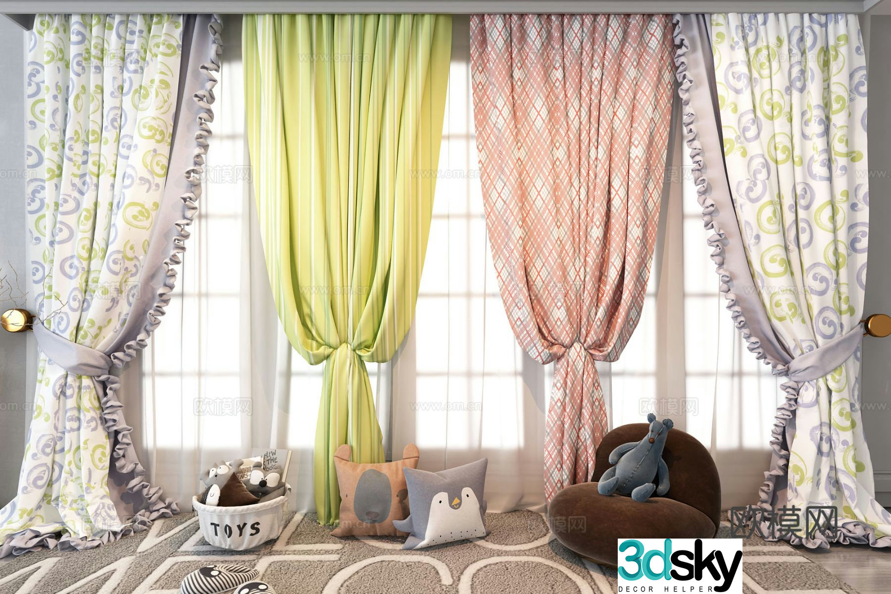 Modern curtains screens gauze curtains 3d model