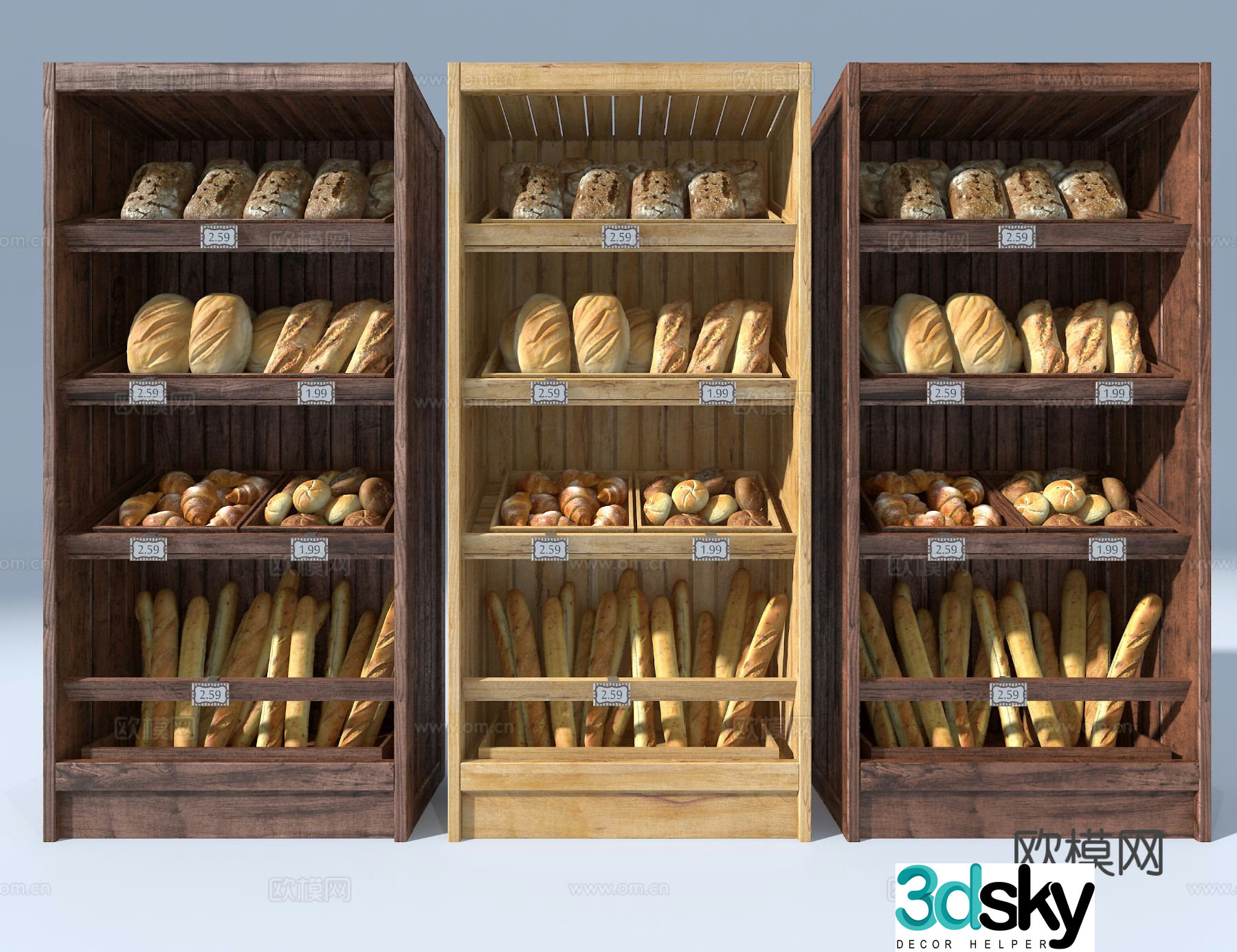 Bread shelf food shelf 3d model