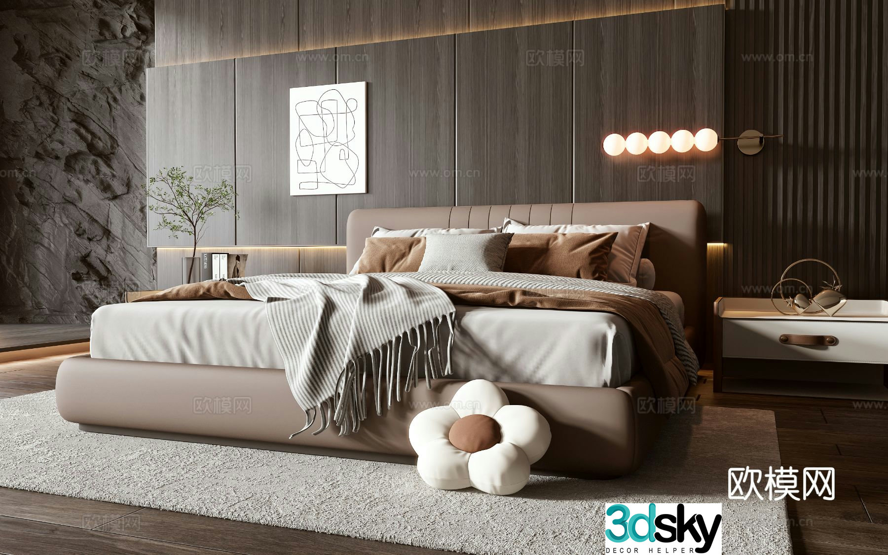 Italian double bed 3d model