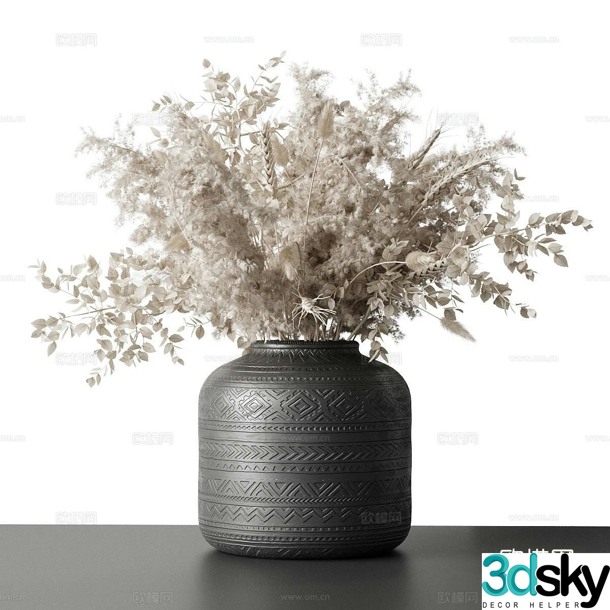 wabi-sabi vase floral arrangement dried flowers flower arrangement 3d model