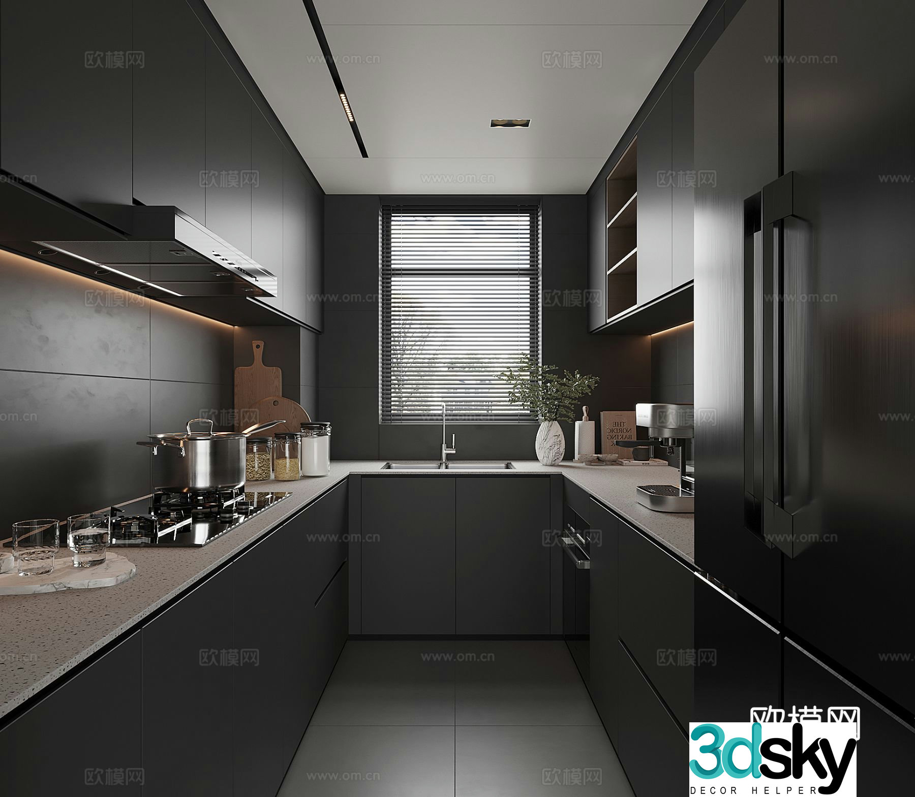 Dark style kitchen cabinet 3d model