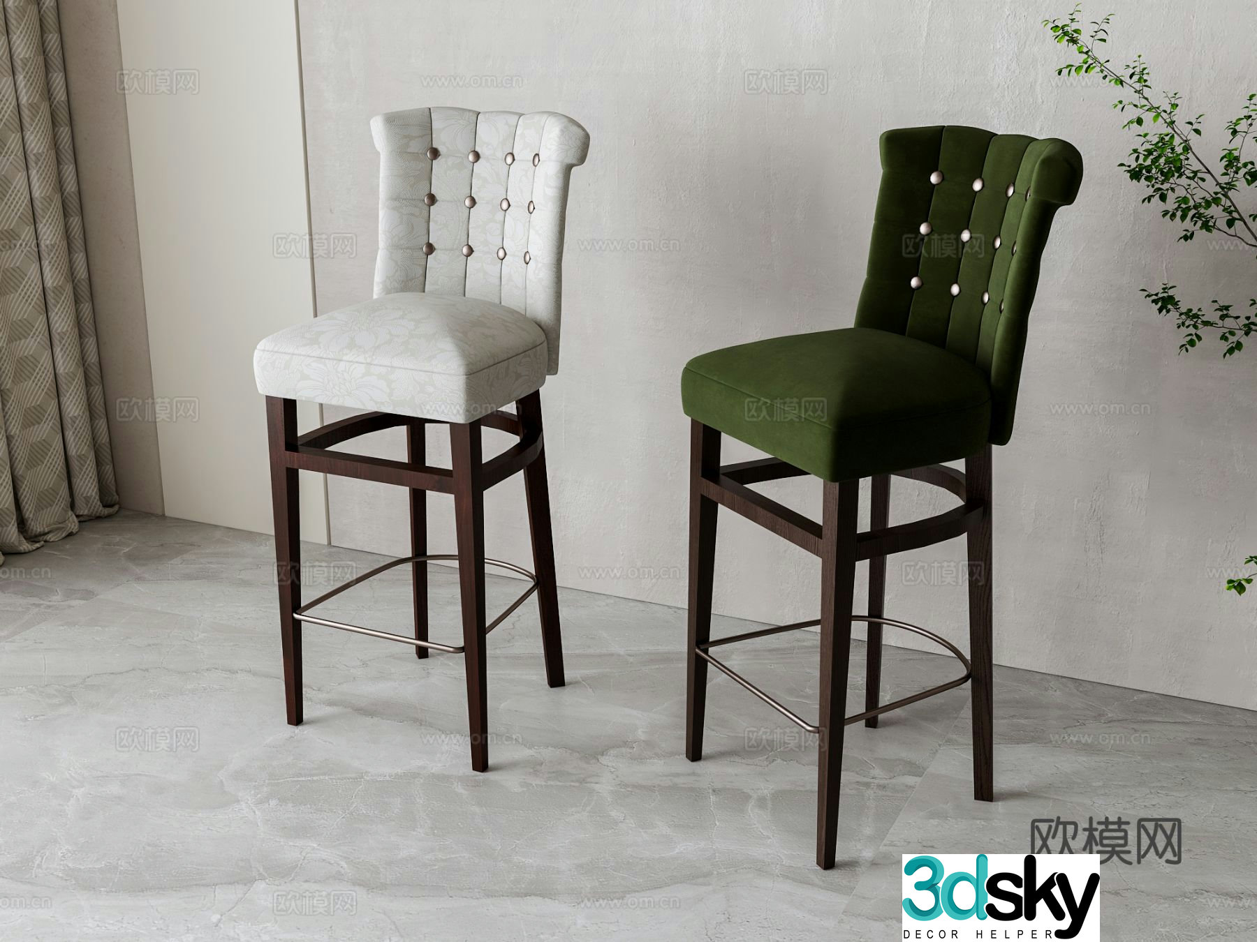 American bar stool bar stool high stool 3d model