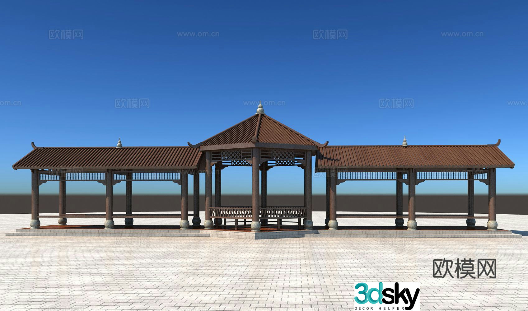 Chinese style corridor corridor pavilion corridor 3D model