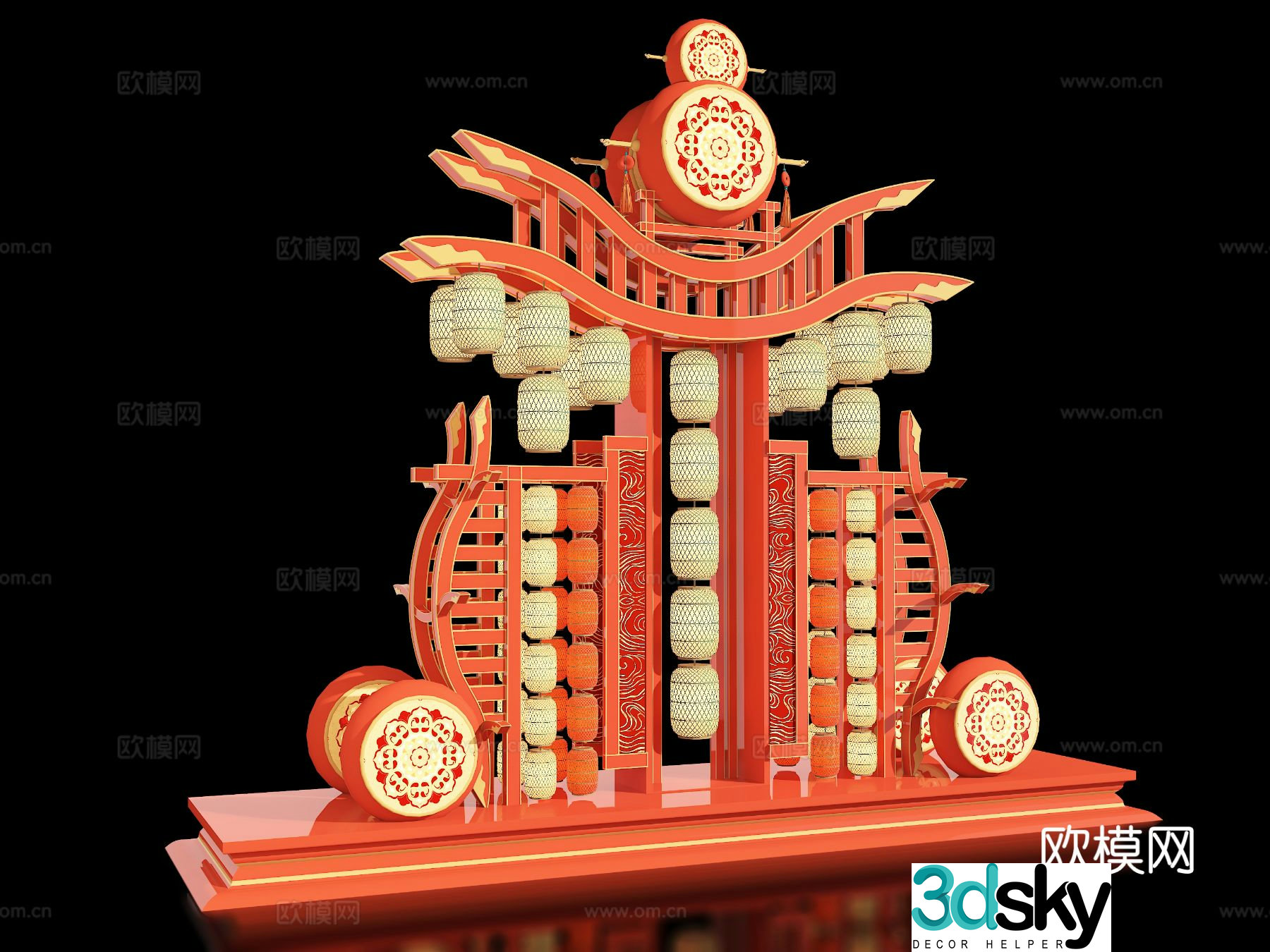 New Chinese style display outdoor installation national trend stage 3D model