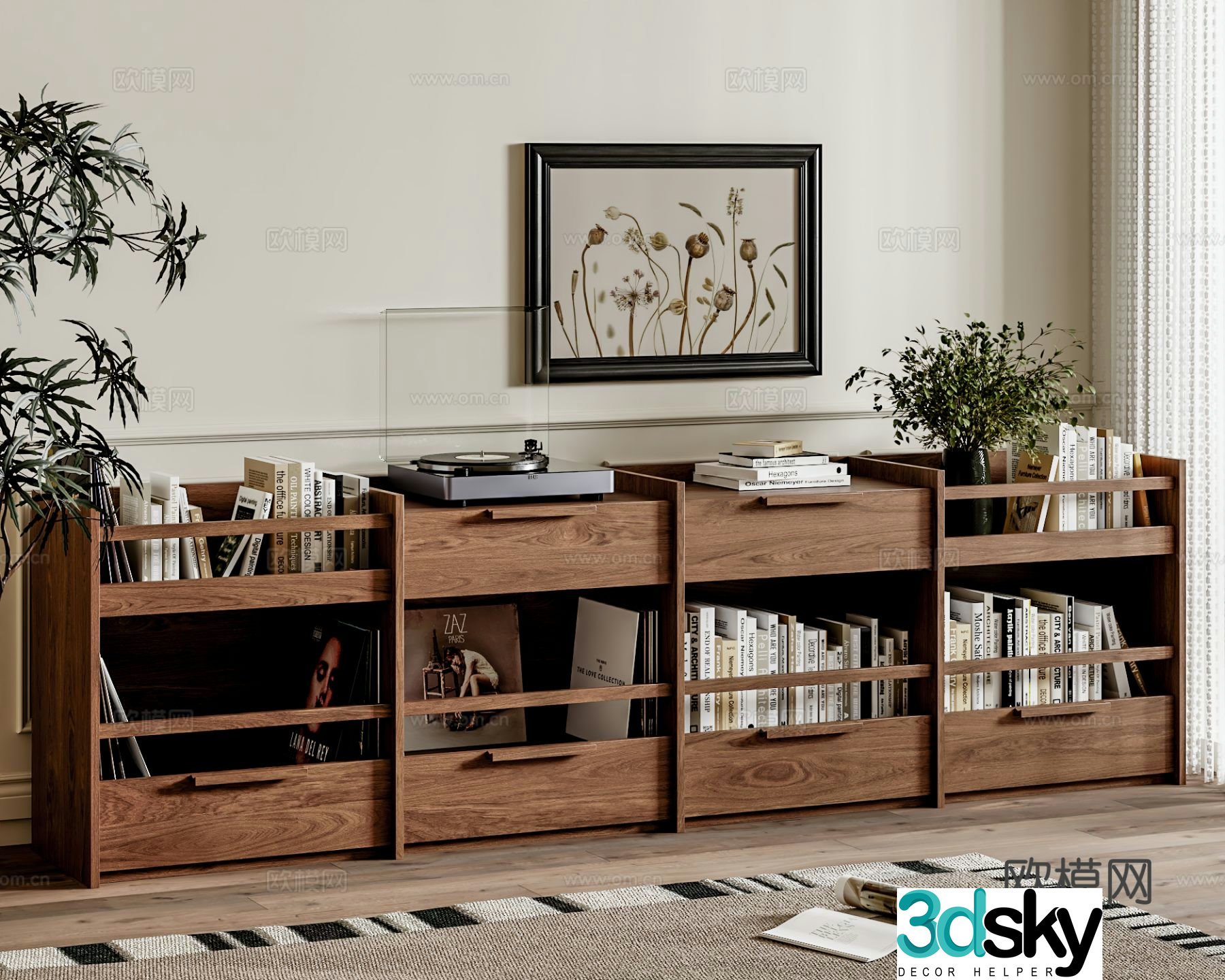 Medieval style short bookcase floor bookcase 3d model