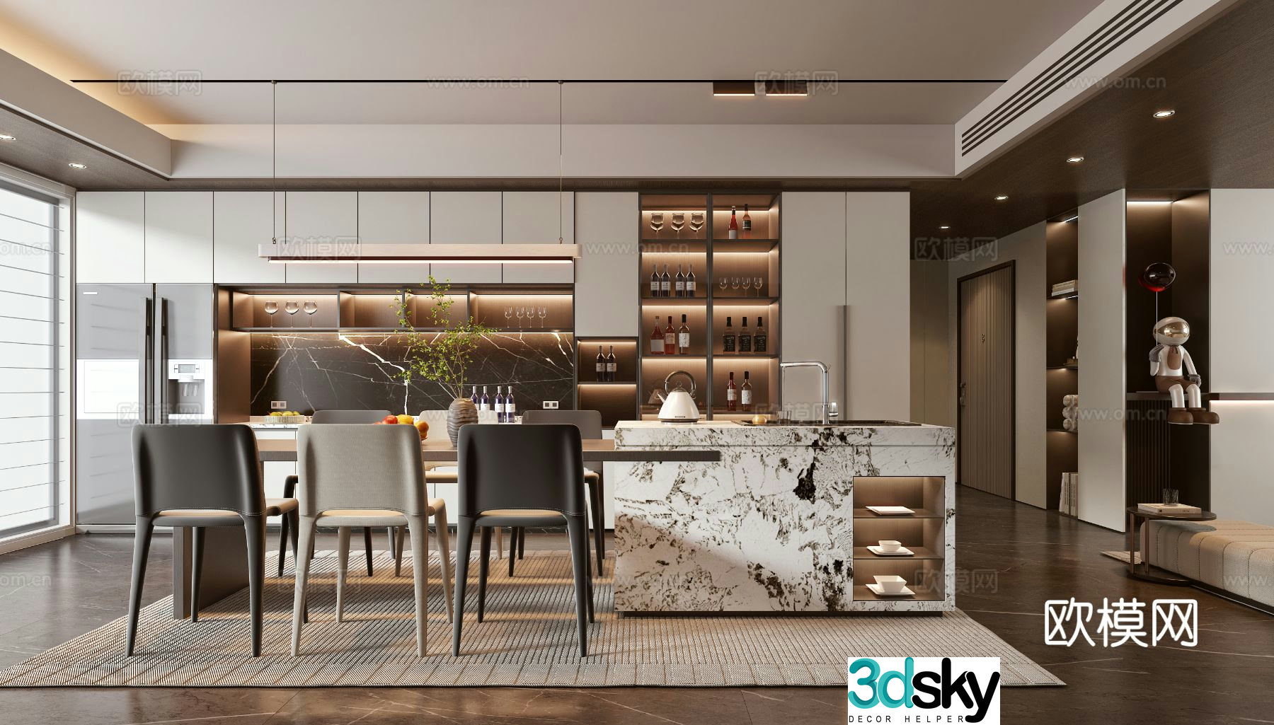Light luxury restaurant Zhongdao restaurant 3D model