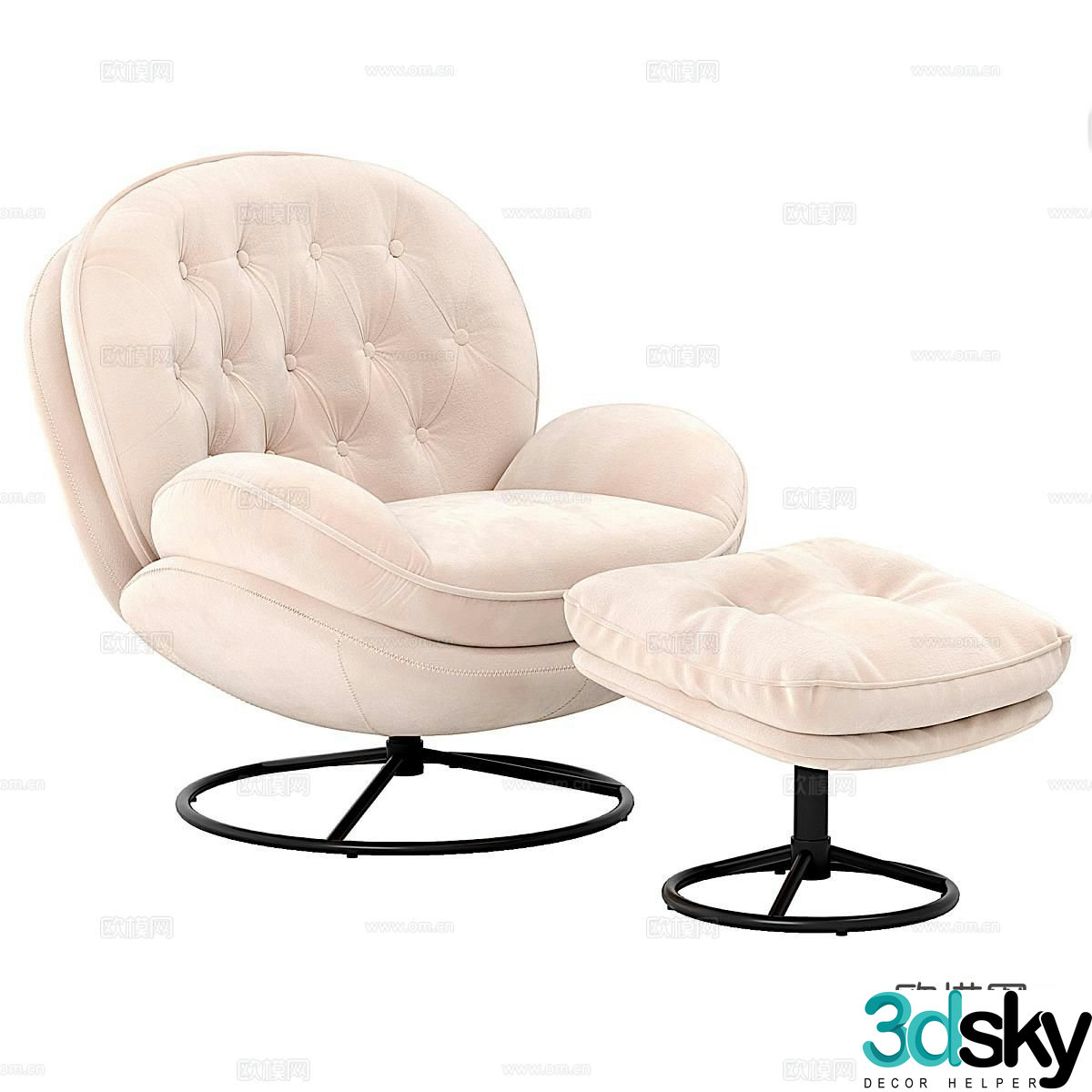 Simple European sofa chair leisure chair footrest 3D model