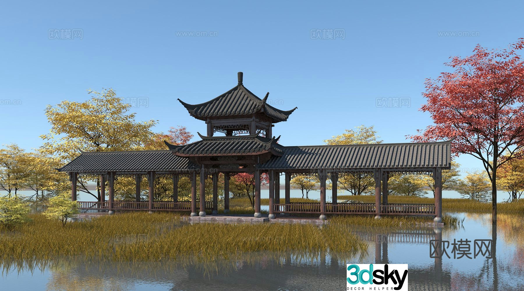 Chinese style corridor corridor pavilion corridor 3D model
