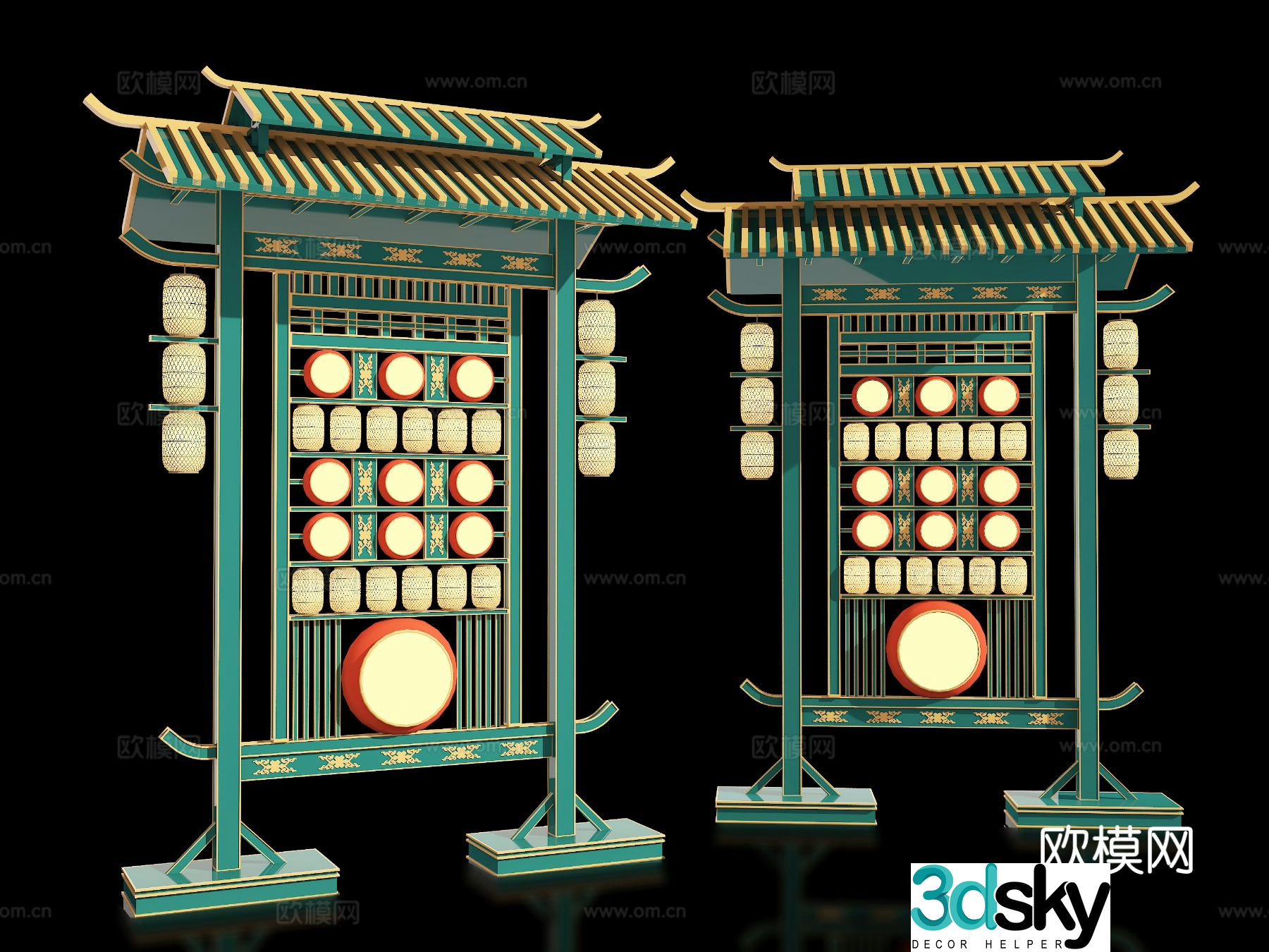 New Chinese style display outdoor installation check-in wall 3D model