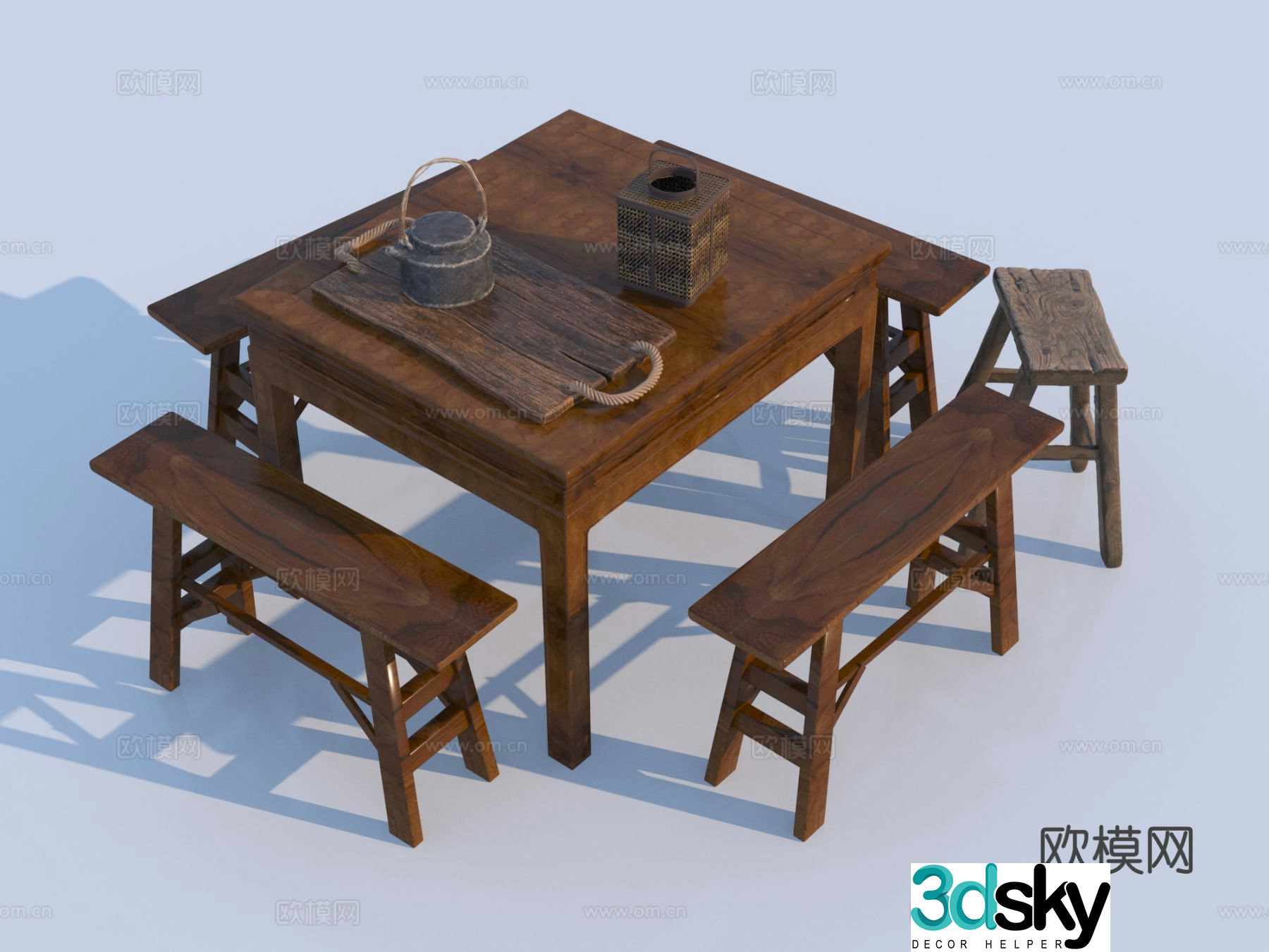 Chinese dining table and chairs Eight Immortals table 3D model