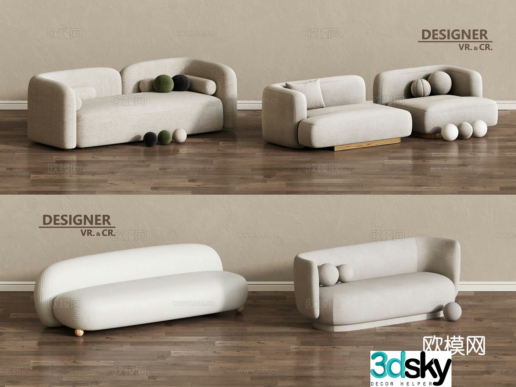 Double sofa upholstered sofa 3d model
