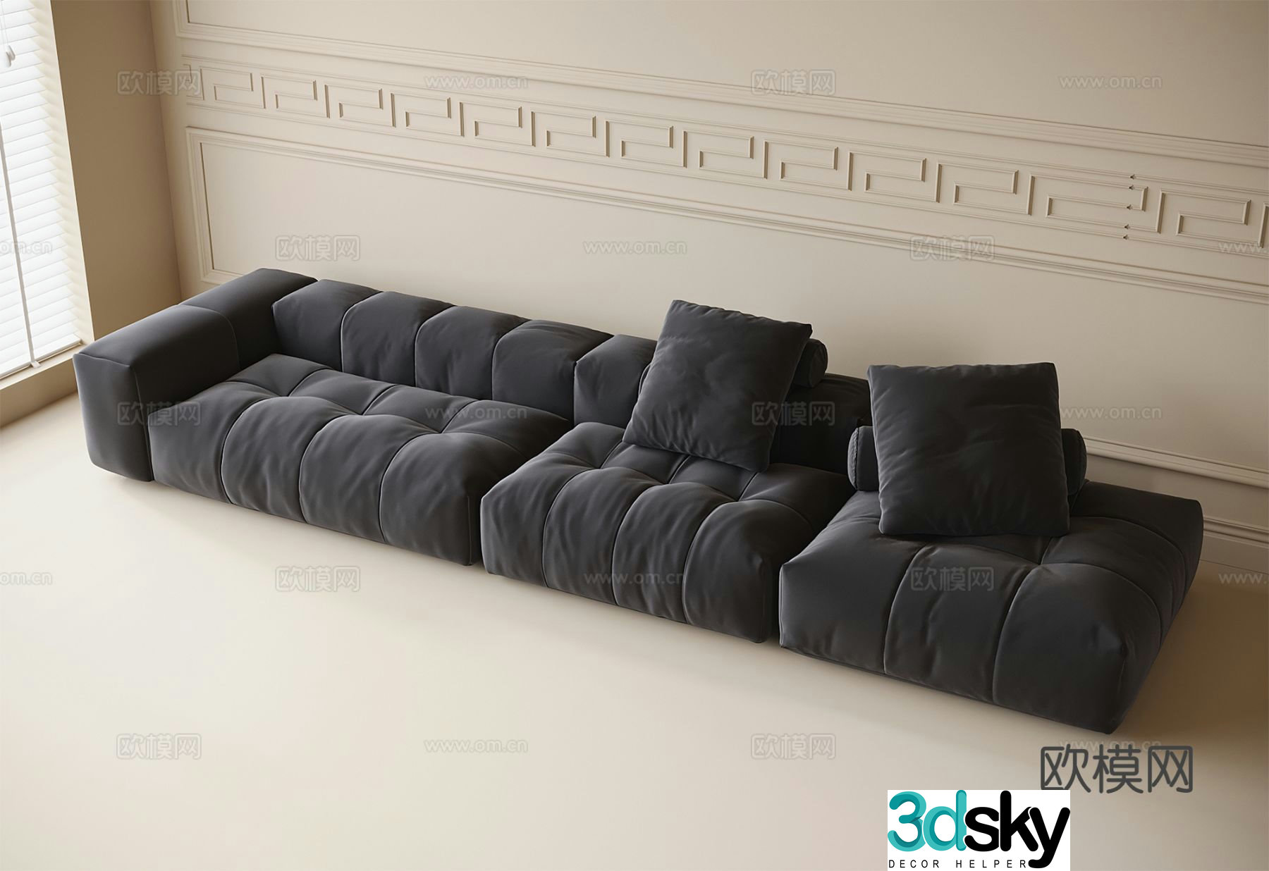 Three seater sofa upholstered sofa 3d model
