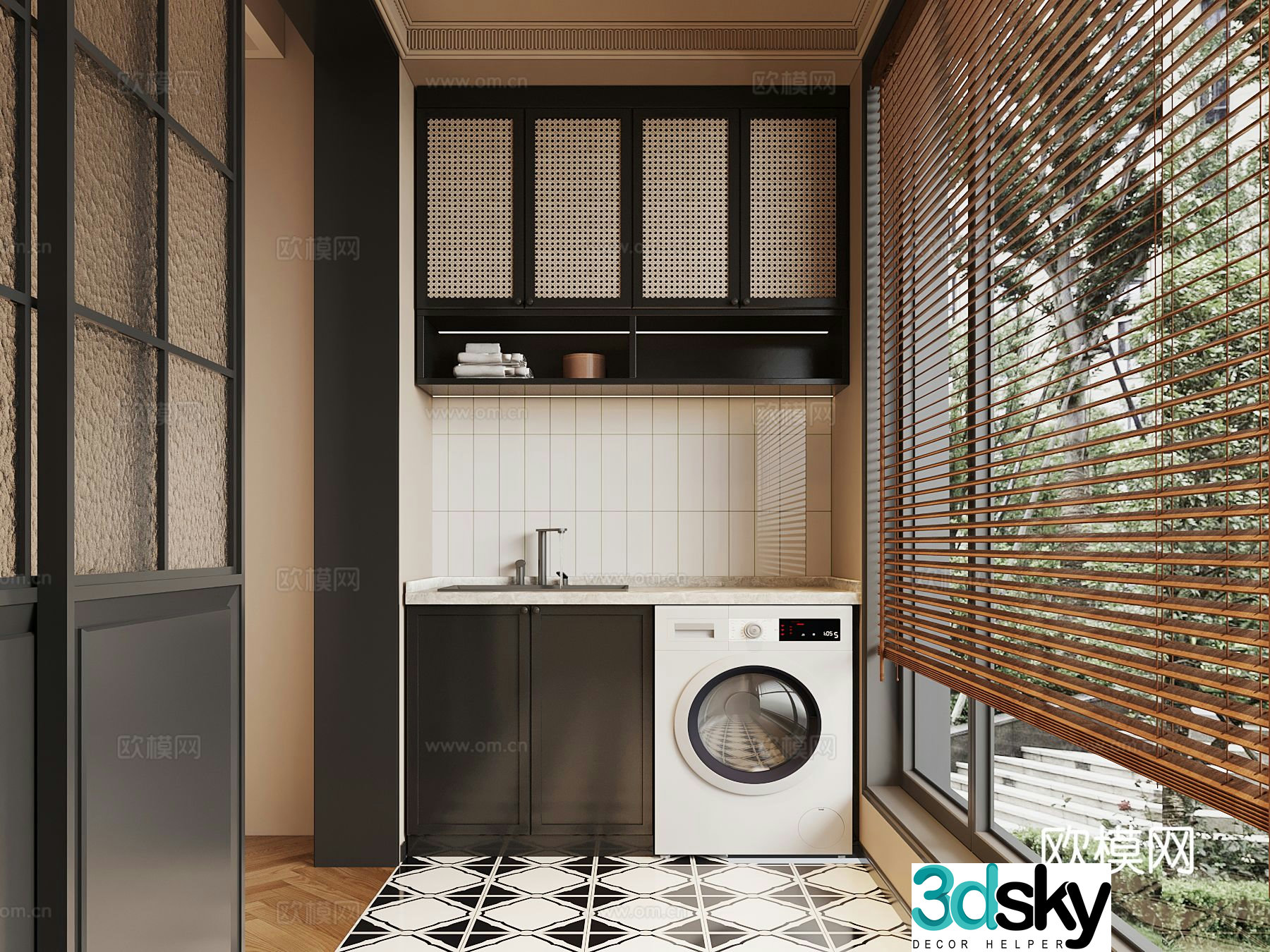 Medieval style balcony laundry room 3d model