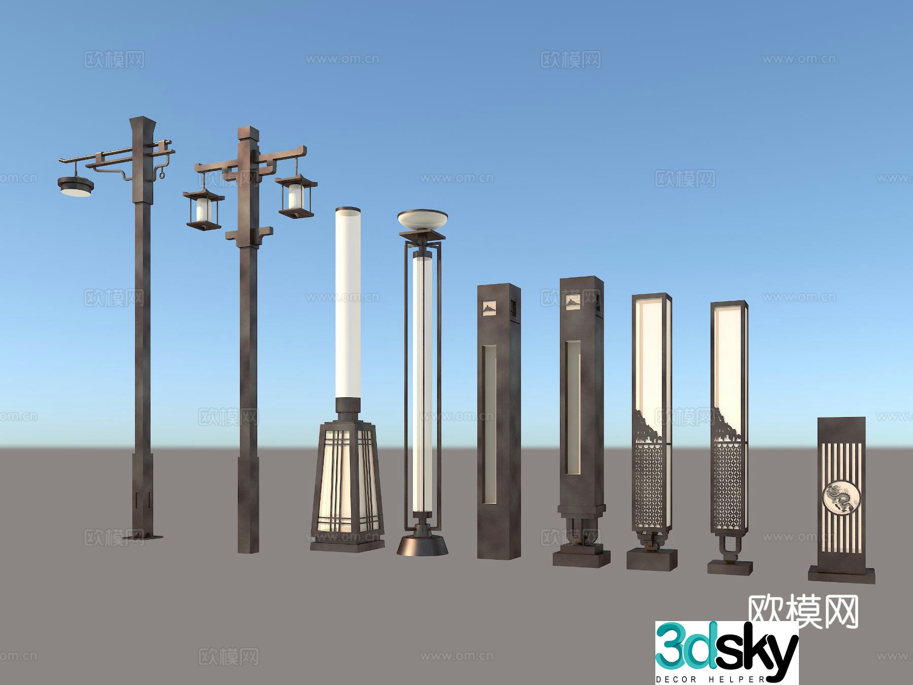 New Chinese style landscape lamp outdoor lamp street lamp high pole lamp 3d model