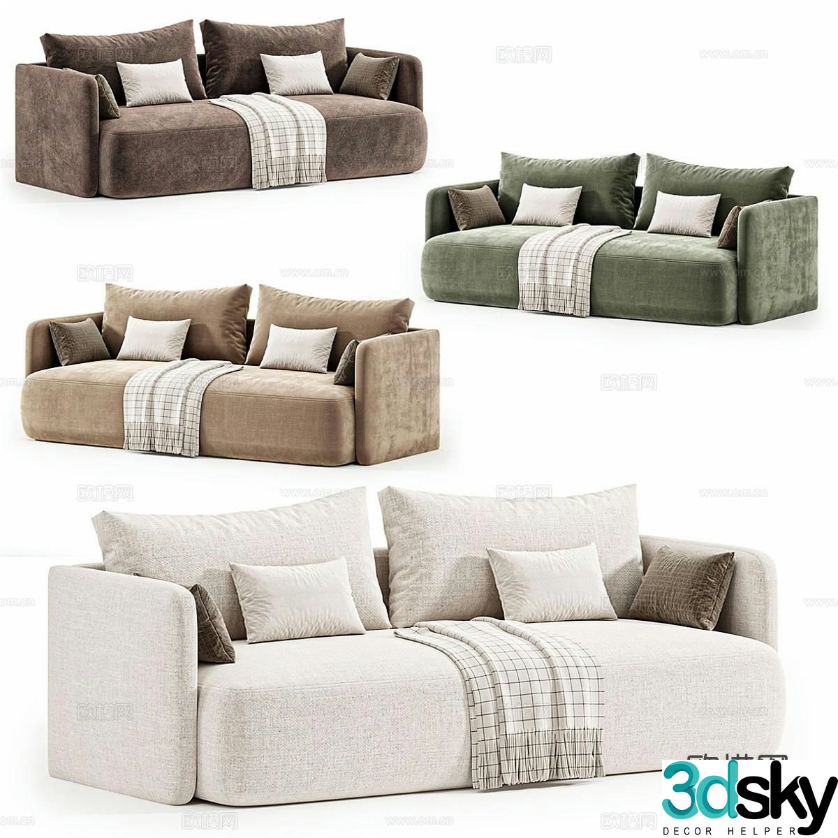 cazarina double sofa tofu block sofa 3d model