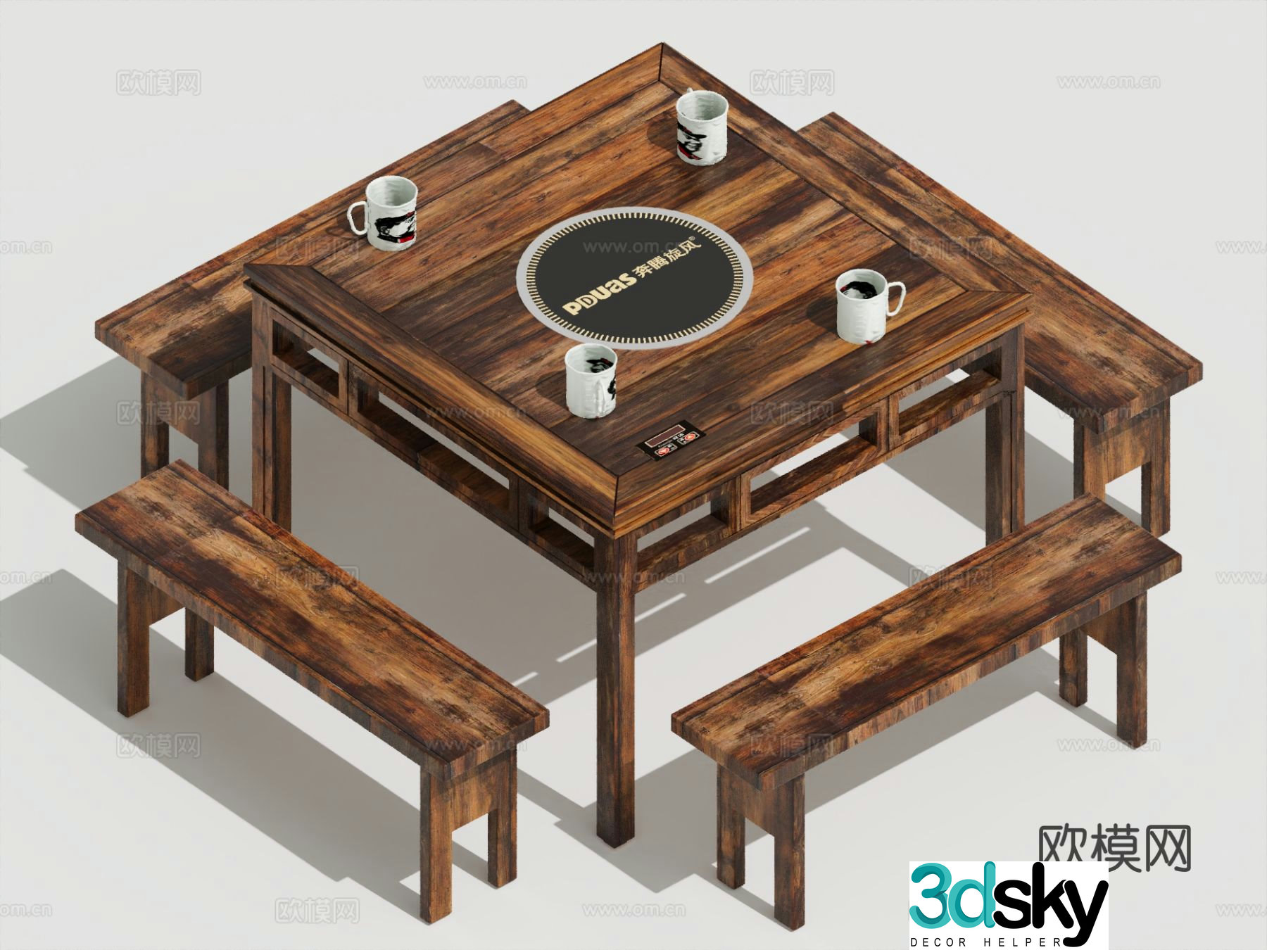 wabi-sabi tea table and chairs tea table old tea table 3d model