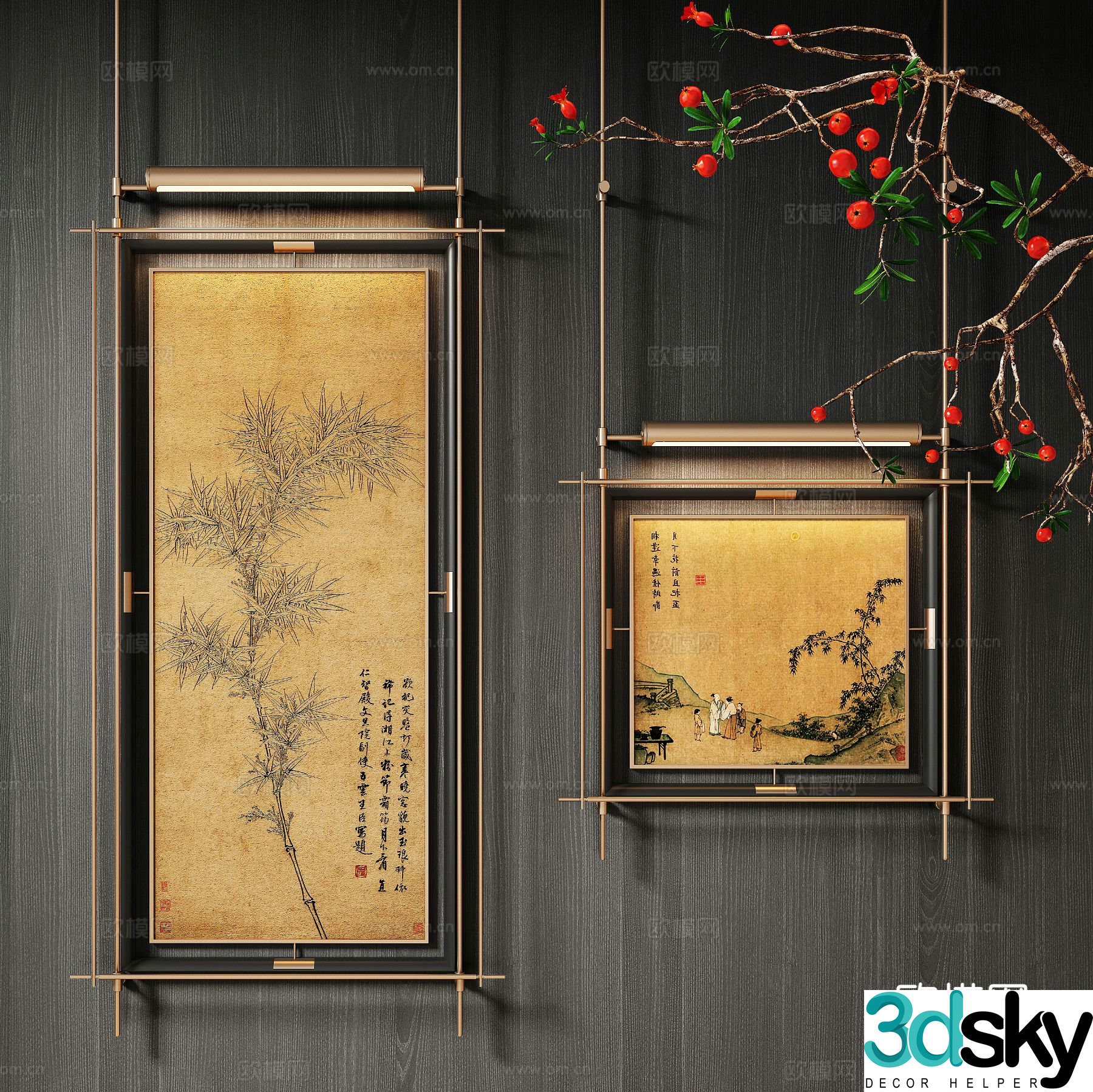 New Chinese style ink painting decorative painting 3D model