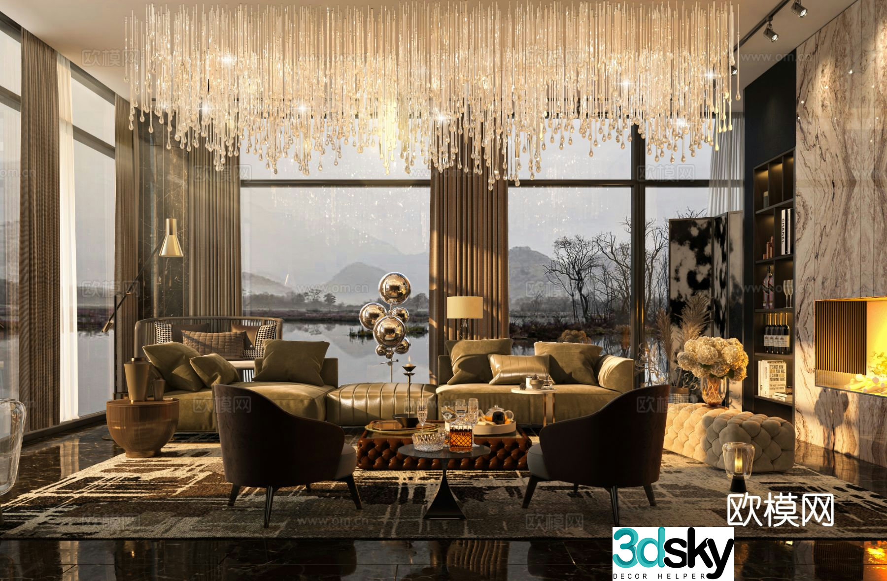 Light luxury style living room 3D model