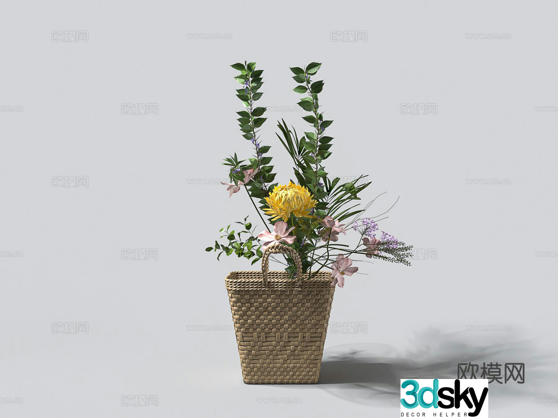 Bamboo flower basket floral arrangement flowers flower arrangement 3d model