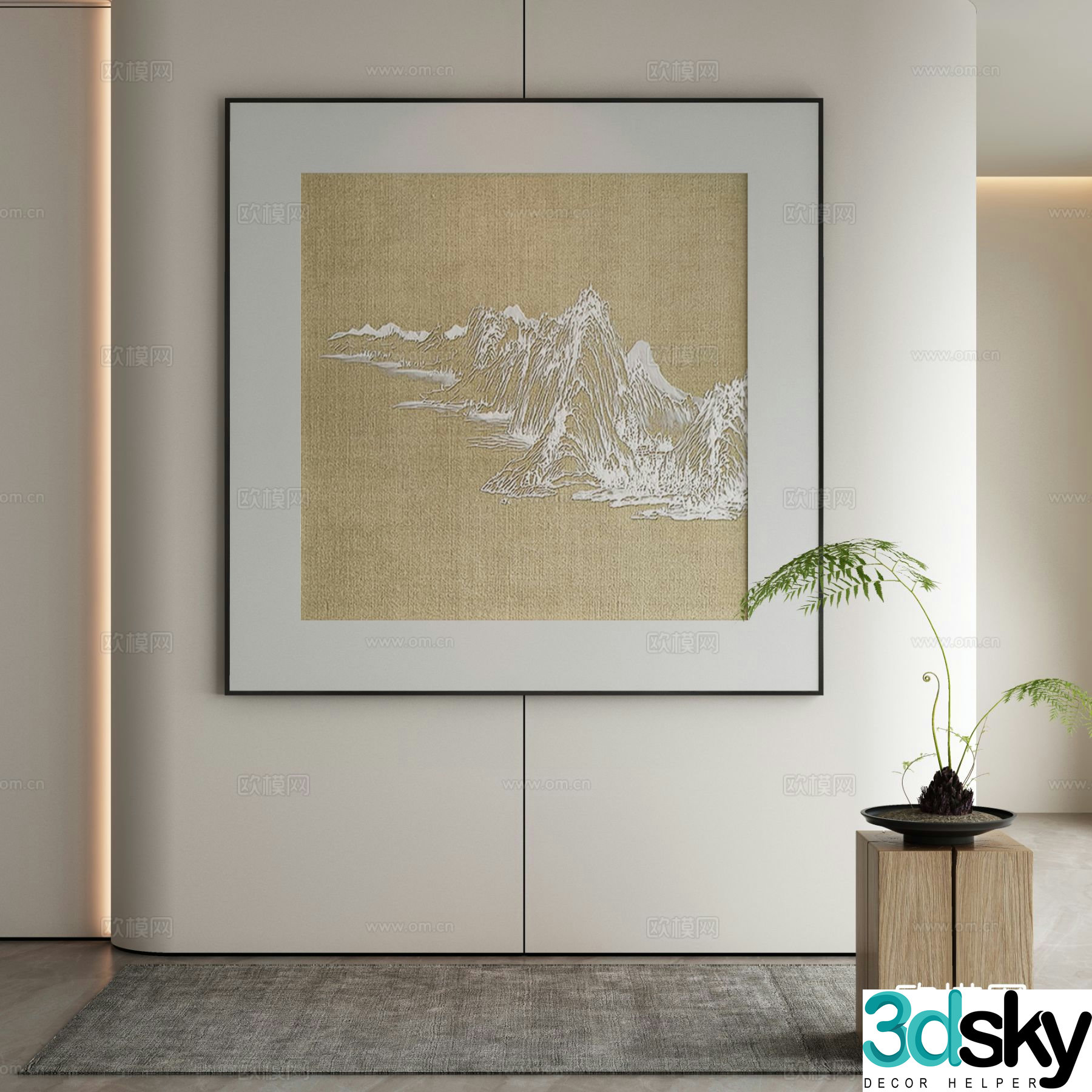 New Chinese style decorative painting Zen hanging painting 3D model