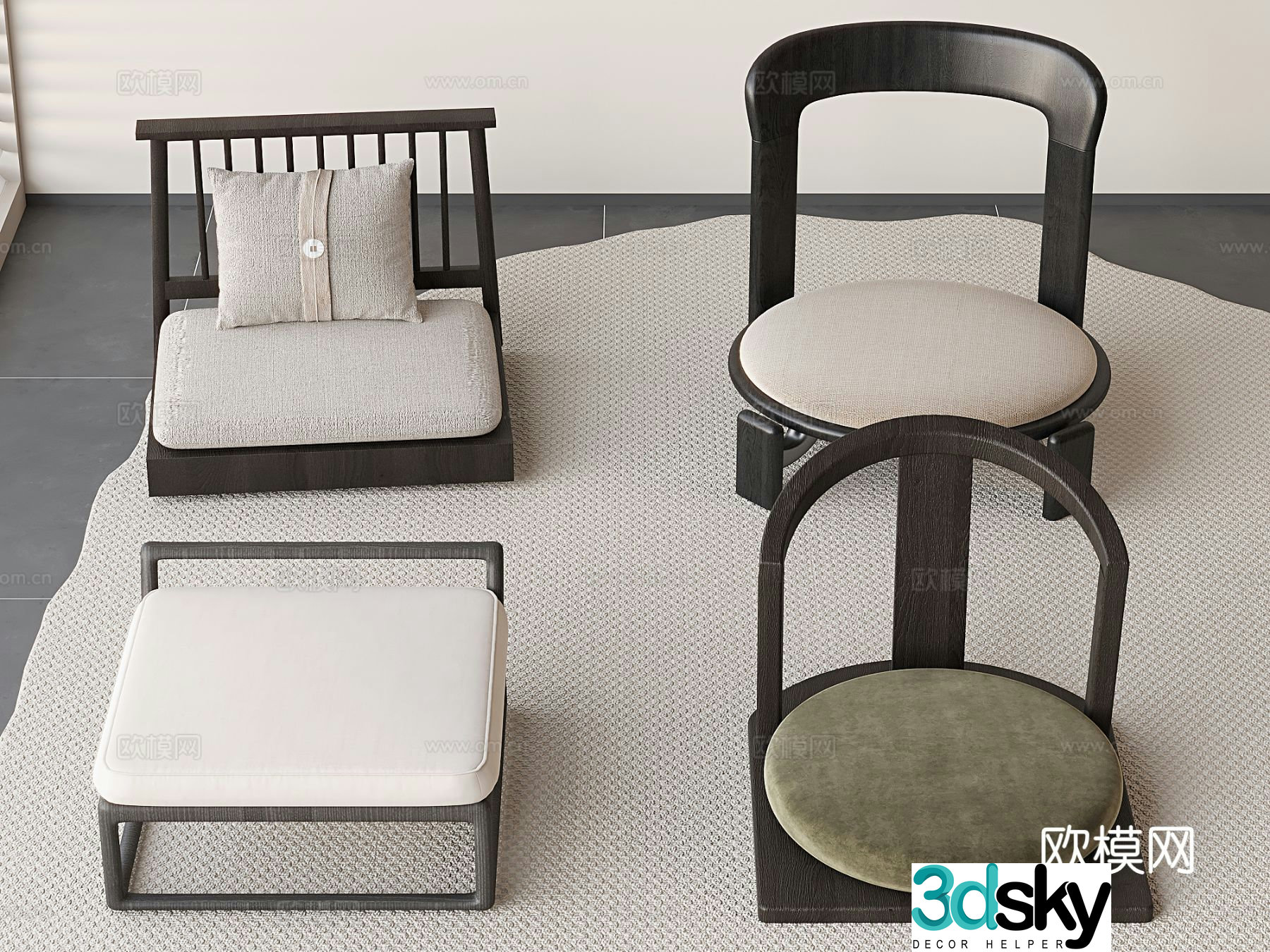 Tatami stool stool low tea chair 3d model