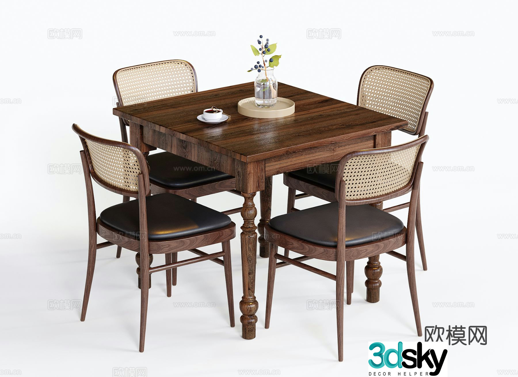 Medieval style dining table and chairs square dining table 3d model