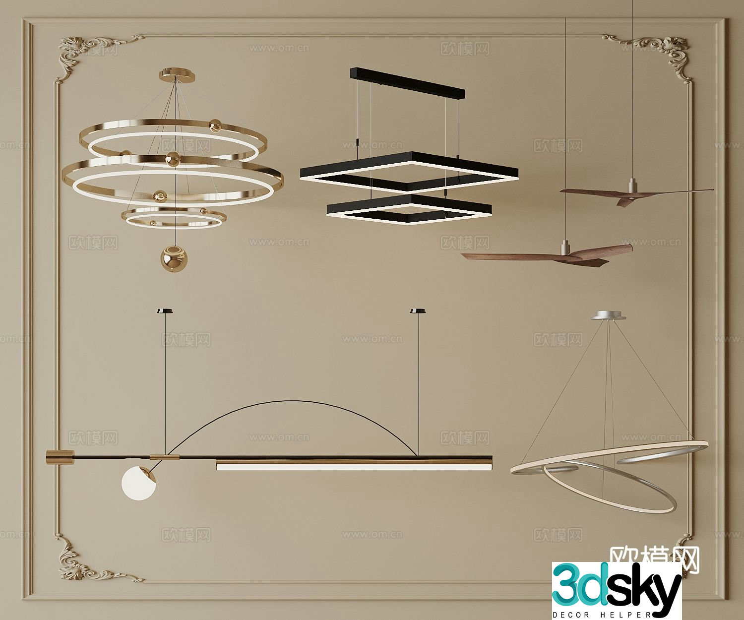 Modern metal chandelier hall chandelier 3d model