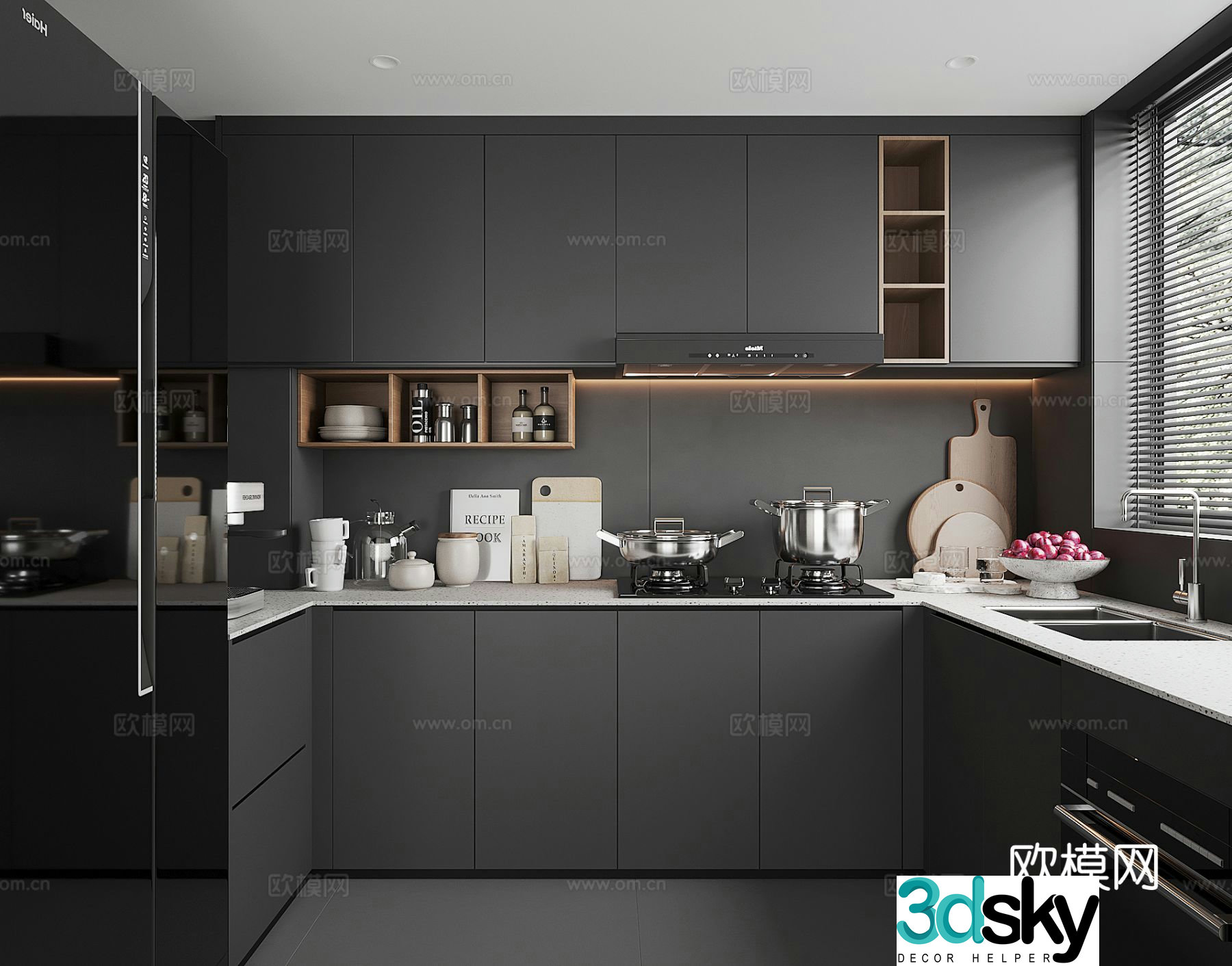 Premium gray kitchen cabinet 3d model