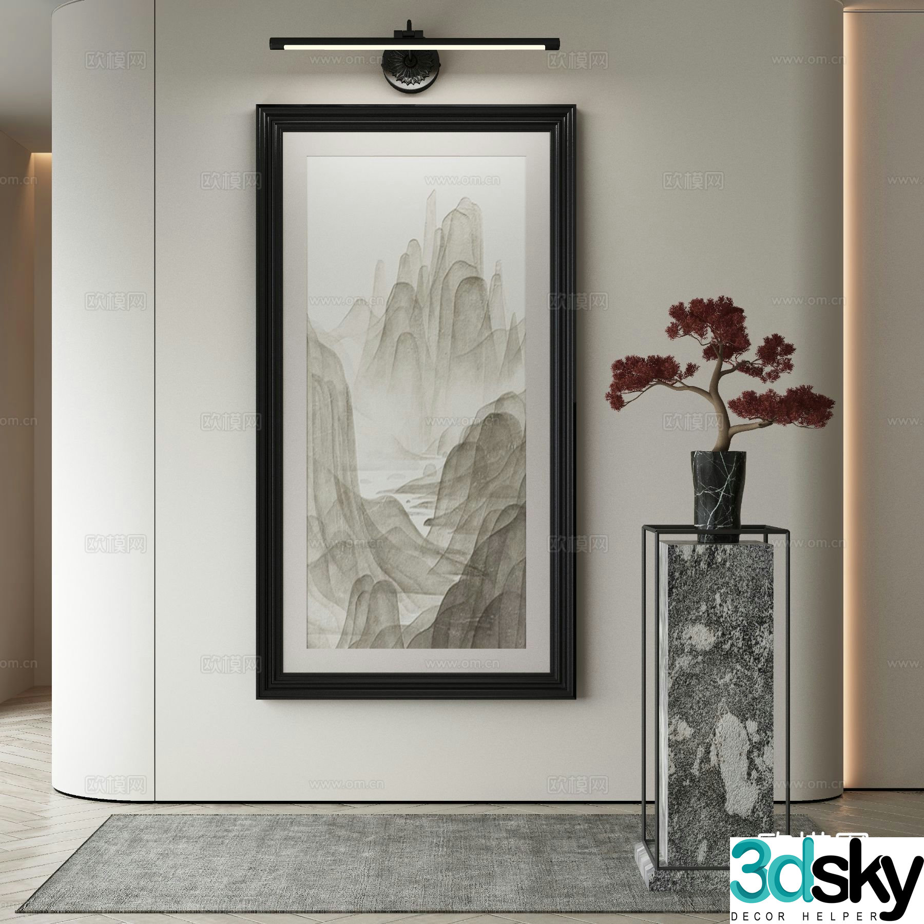 New Chinese style landscape painting decorative painting 3D model