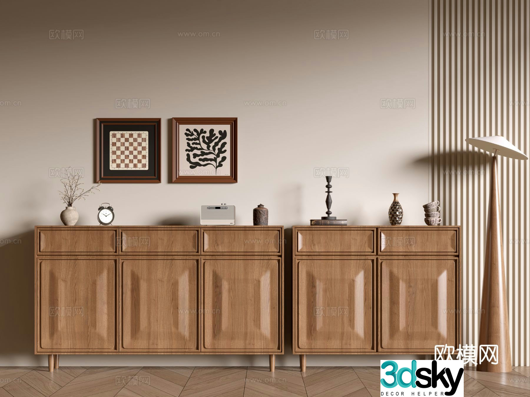 Log style entrance cabinet and side cabinet 3D model