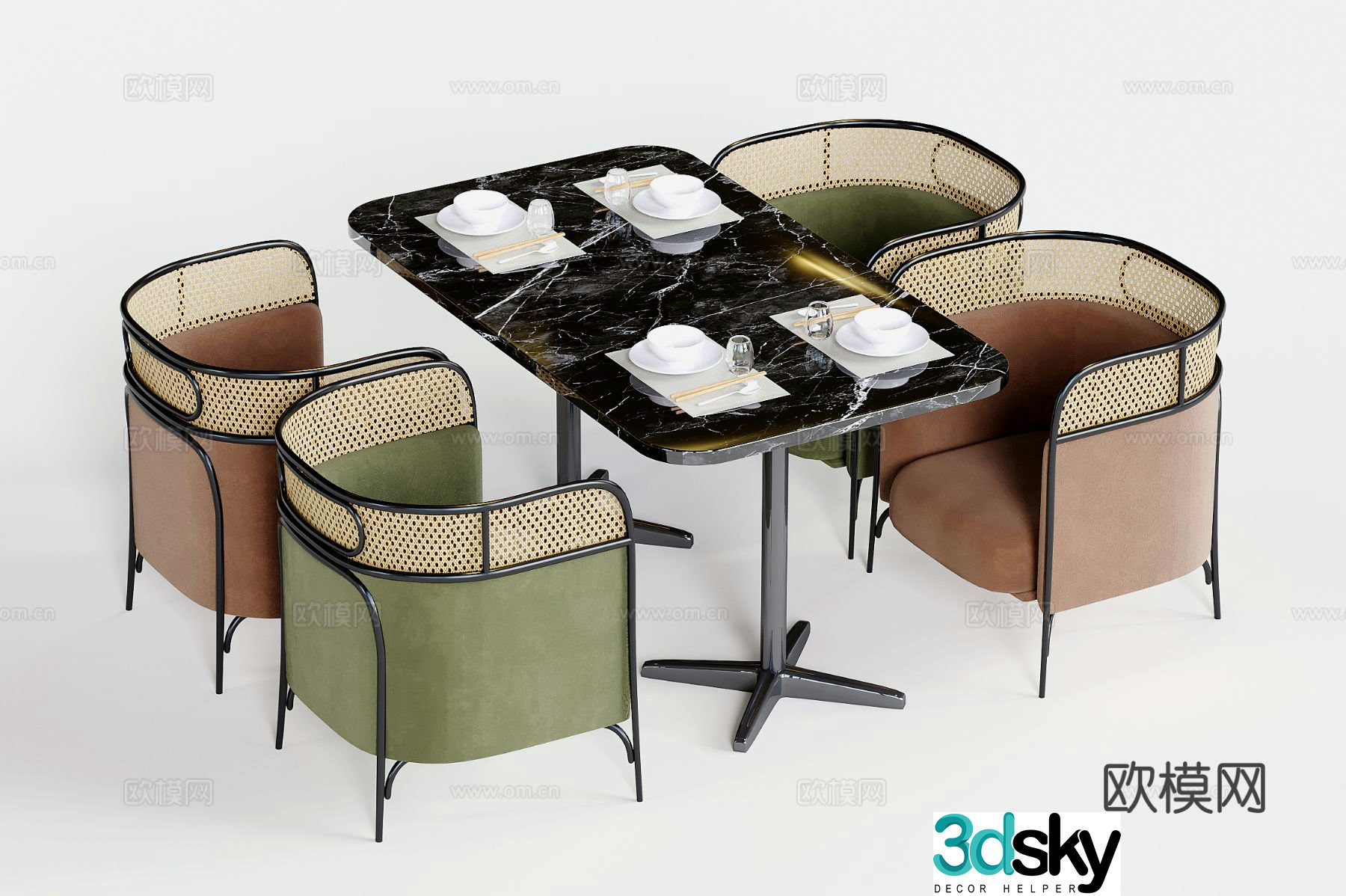 Medieval style dining table and chairs marble dining table 3d model