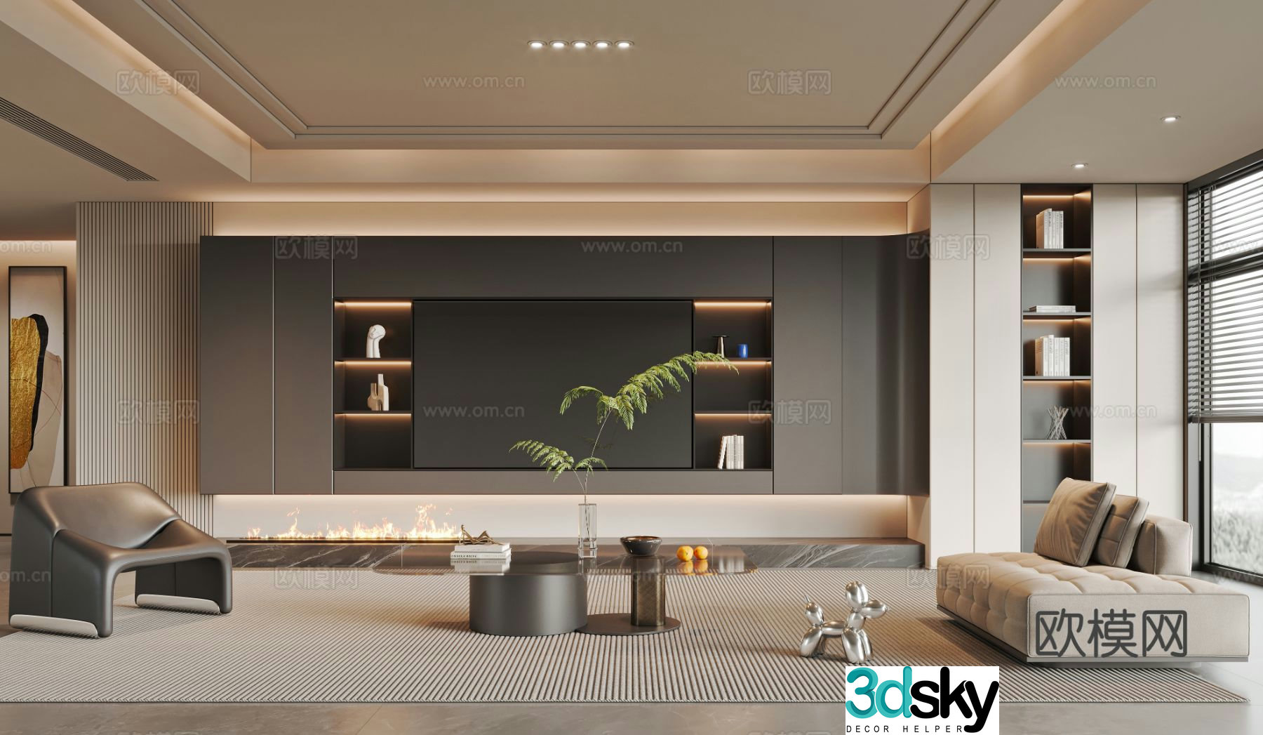 Modern living room tv background 3d model