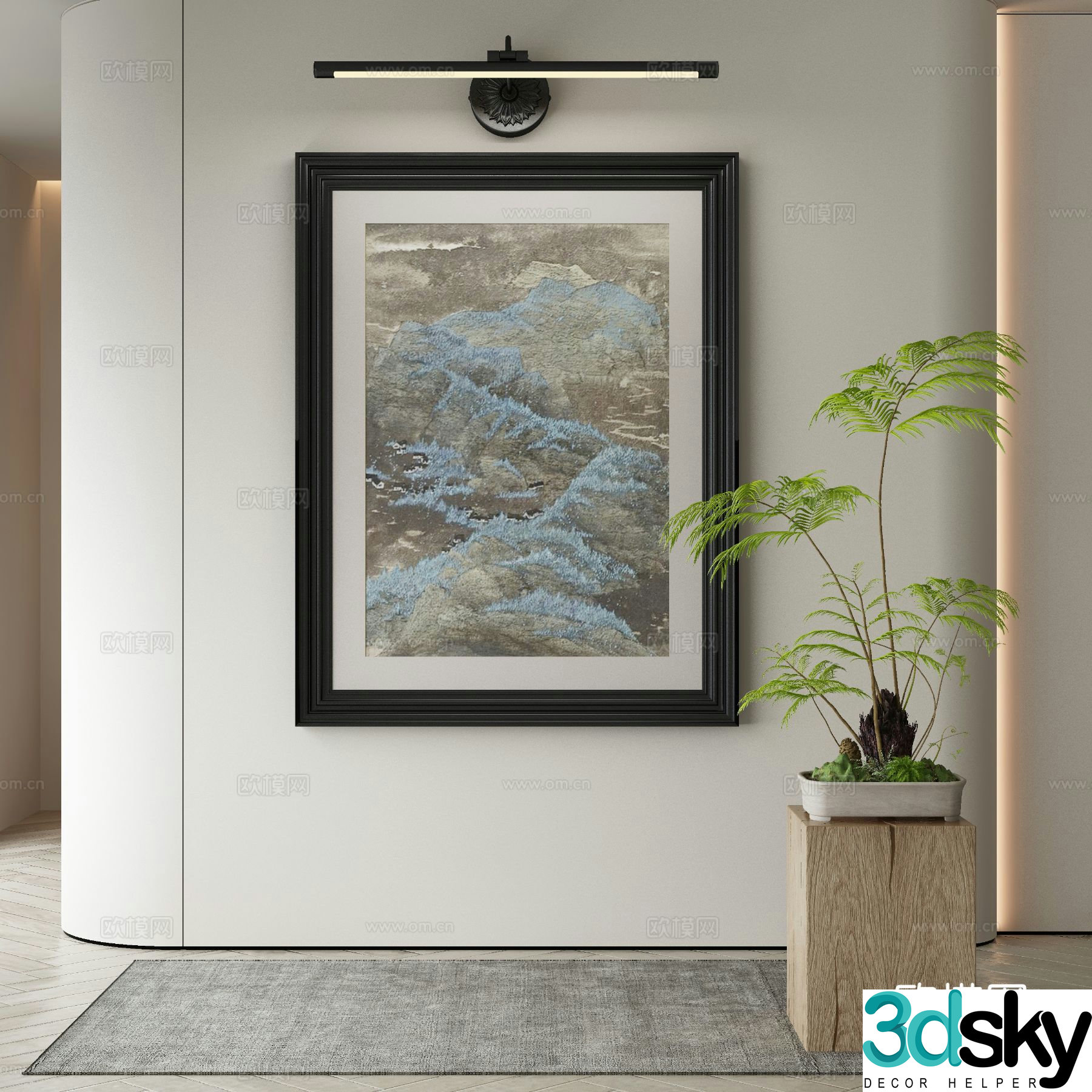 New Chinese style decorative painting mirror headlight abstract hanging painting 3d model