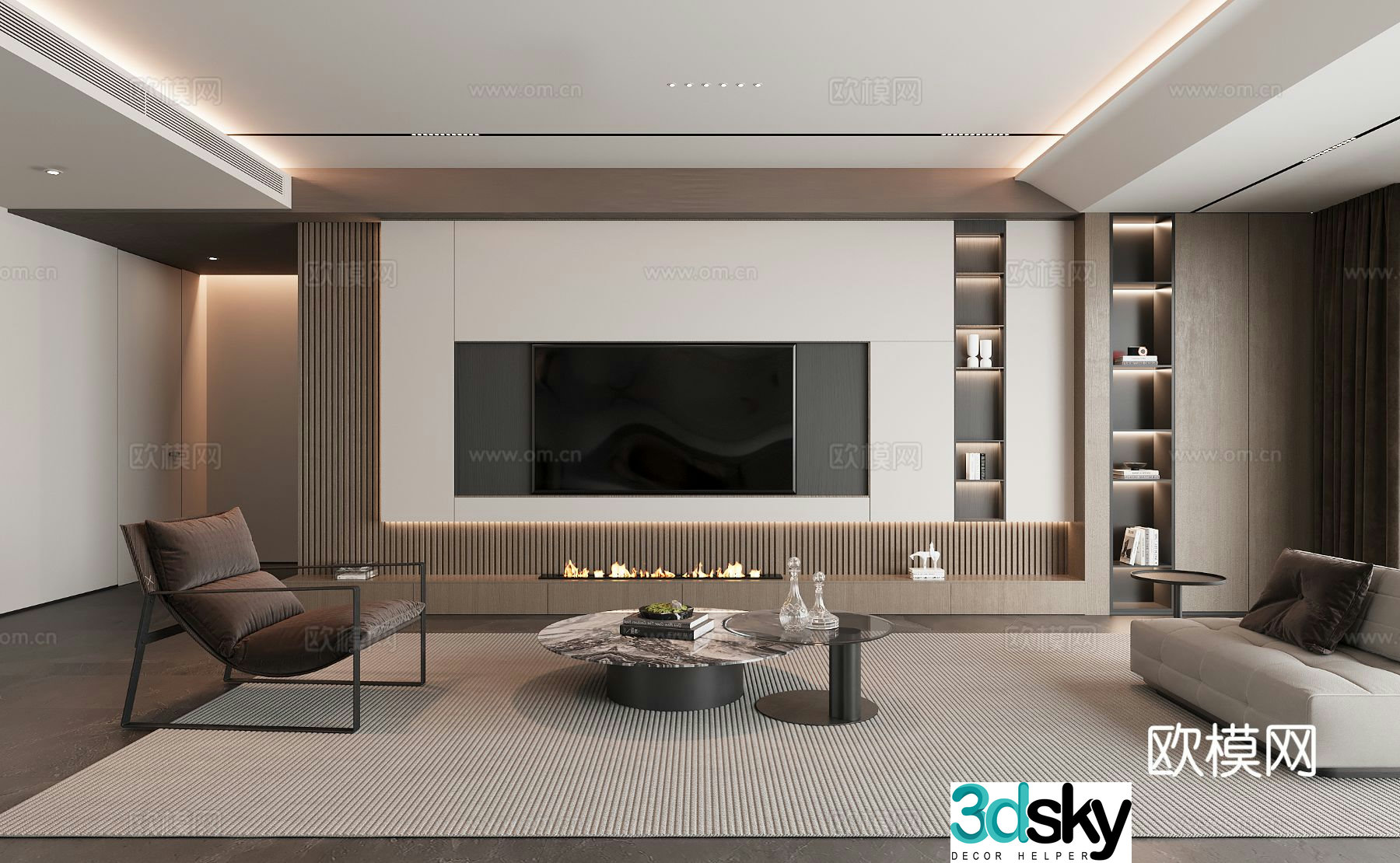 Modern living room tv background 3d model
