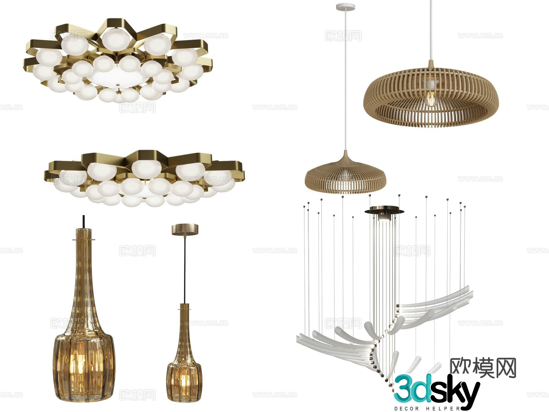 Modern glass chandelier multi-head chandelier art chandelier 3d model