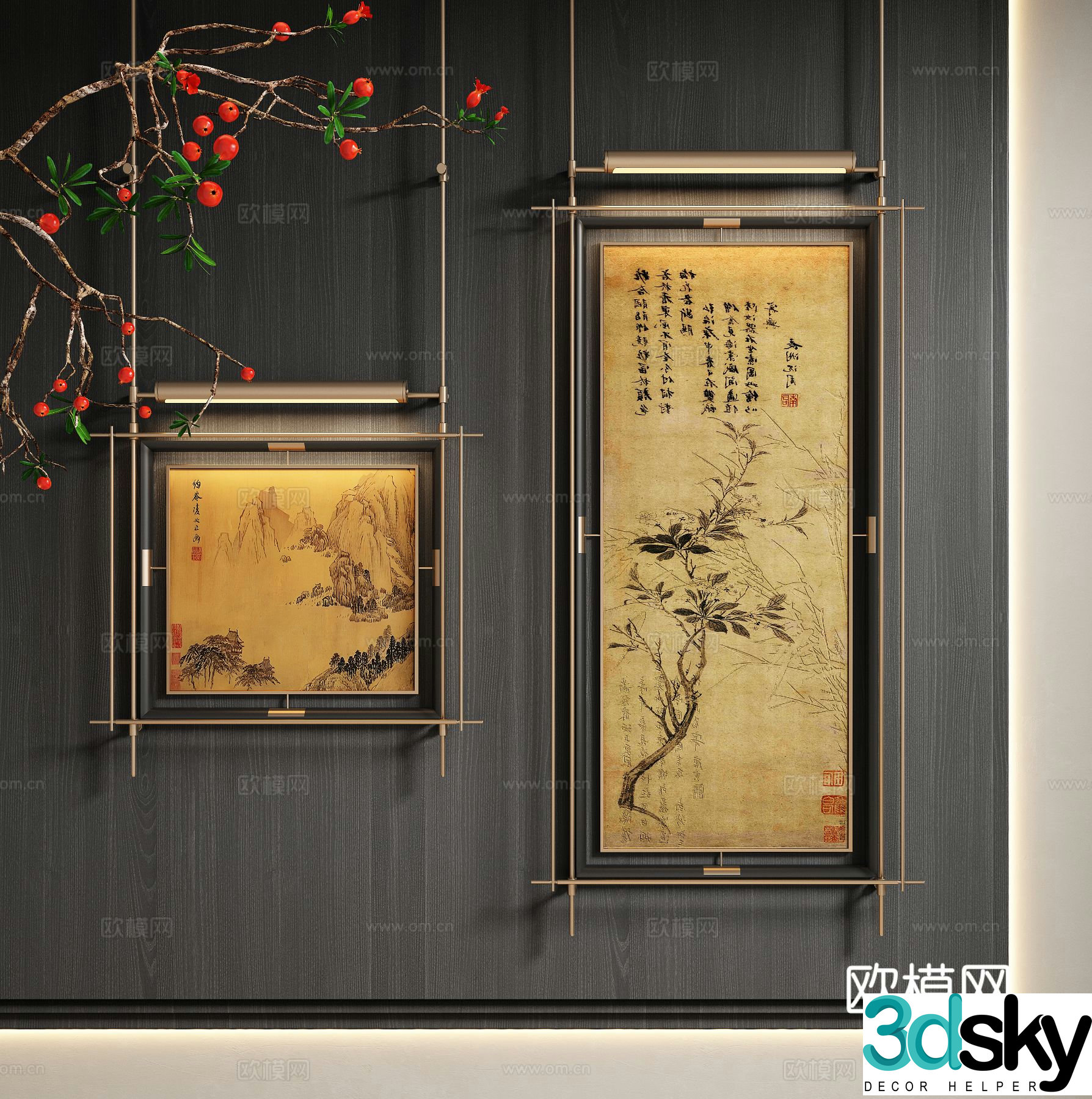 New Chinese style ink painting decorative painting 3D model