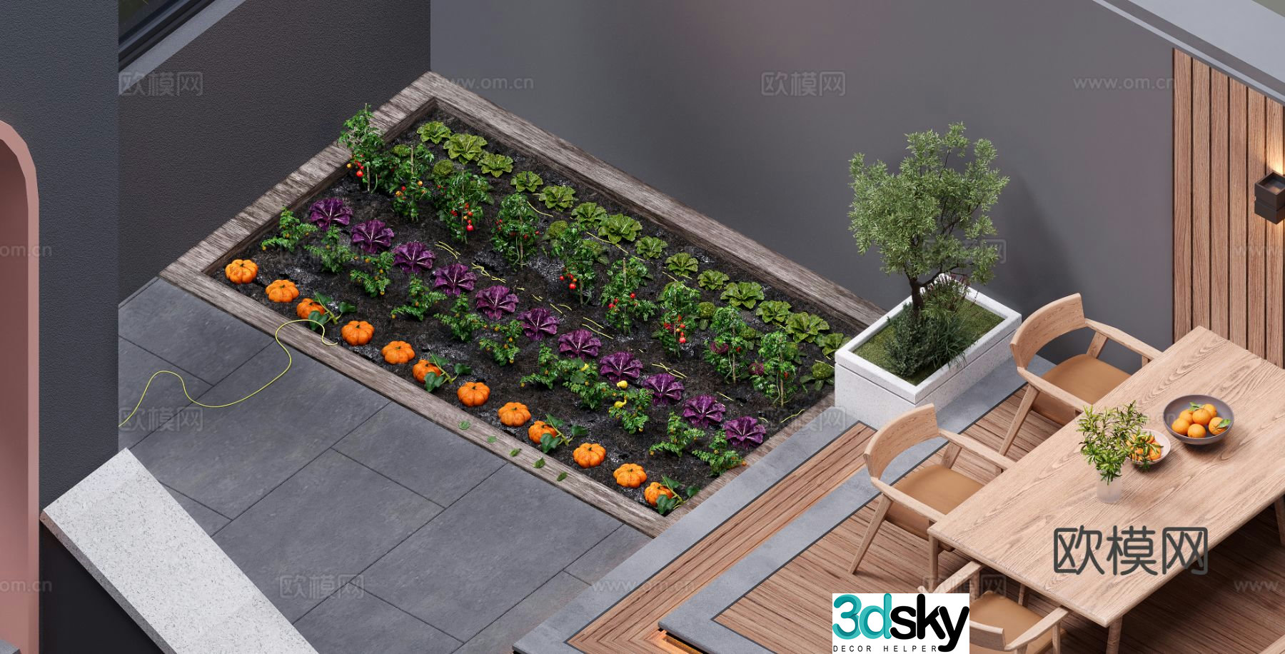 Modern villa courtyard landscape vegetable garden 3D model