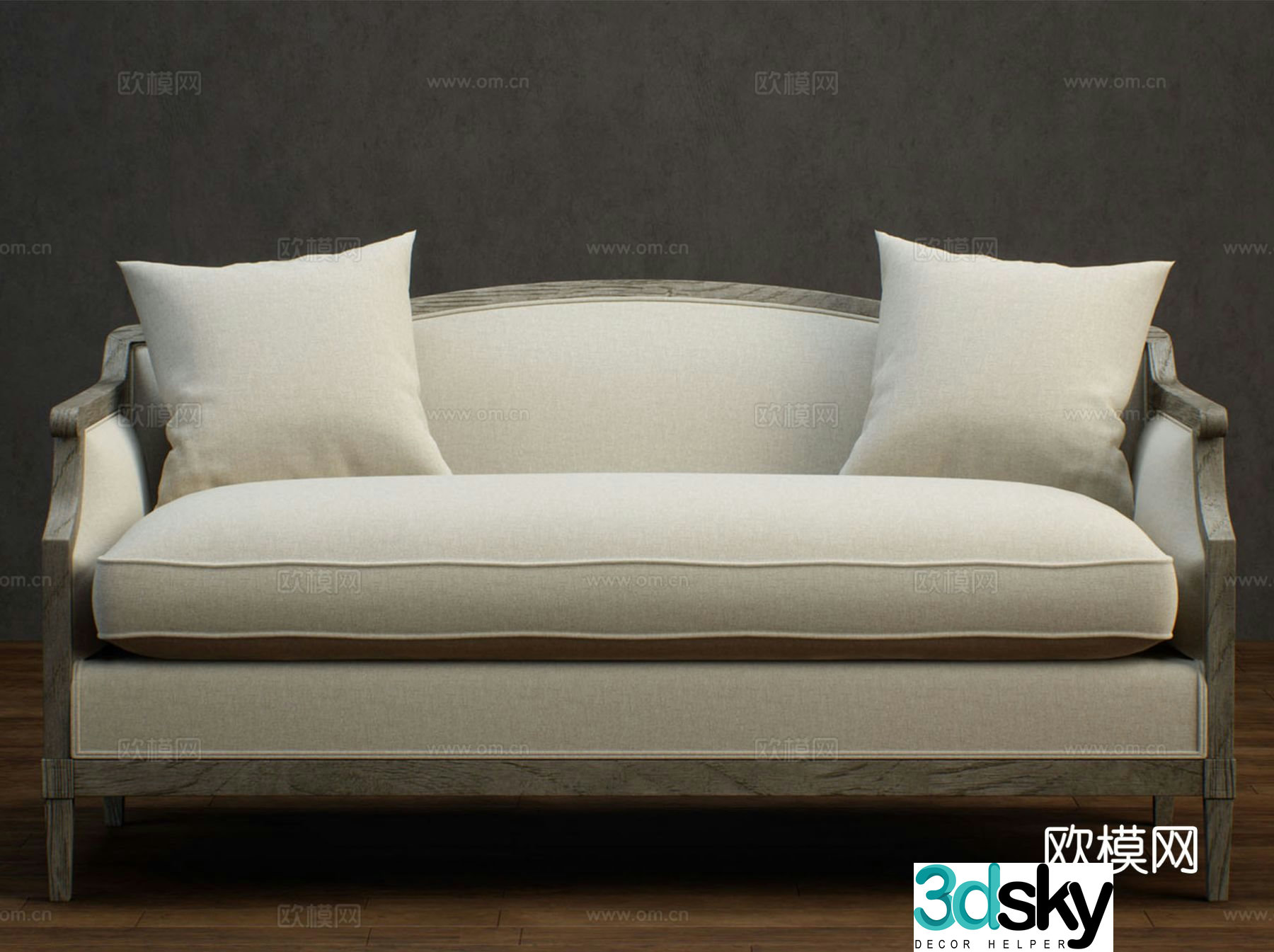 Simple European double sofa 3d model
