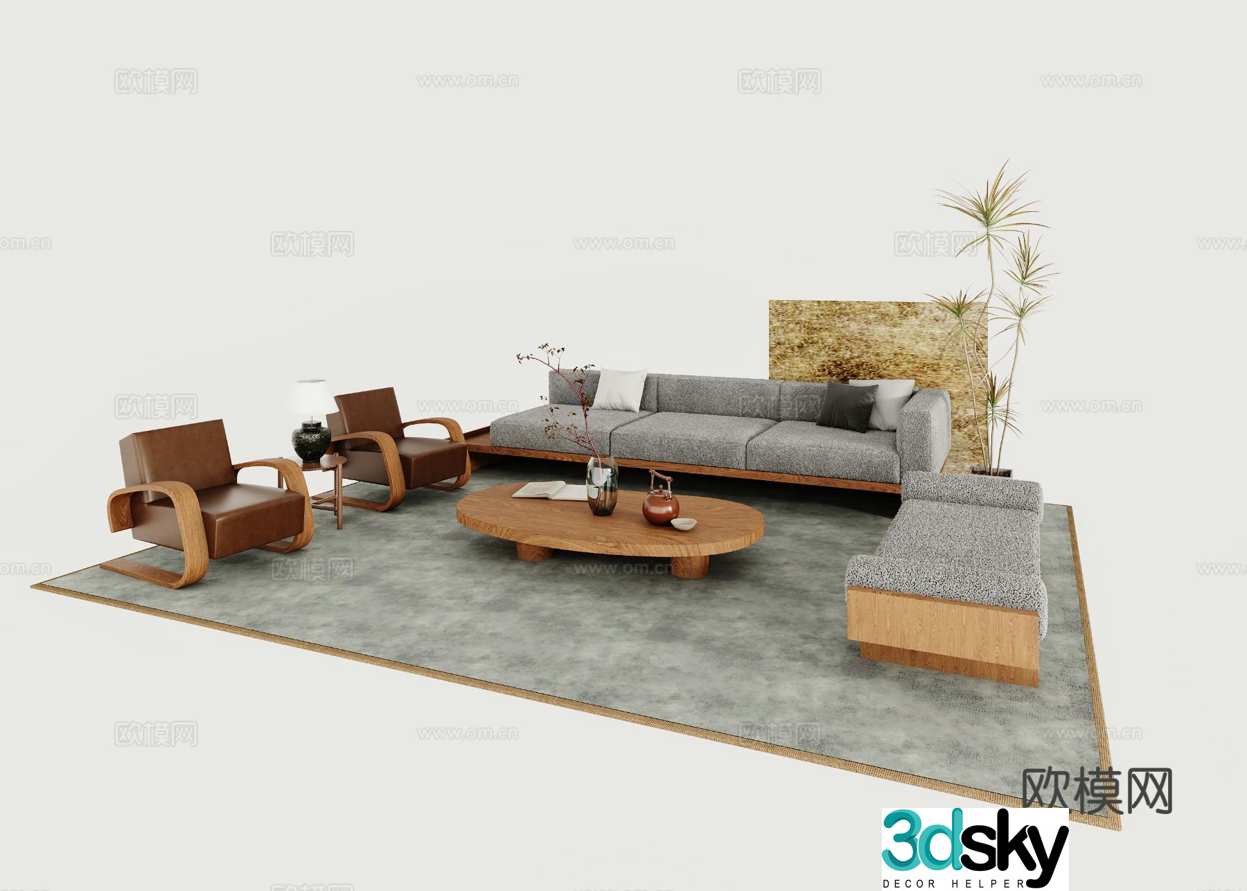 Medieval style sofa retro wooden sofa coffee table modular sofa 3d model
