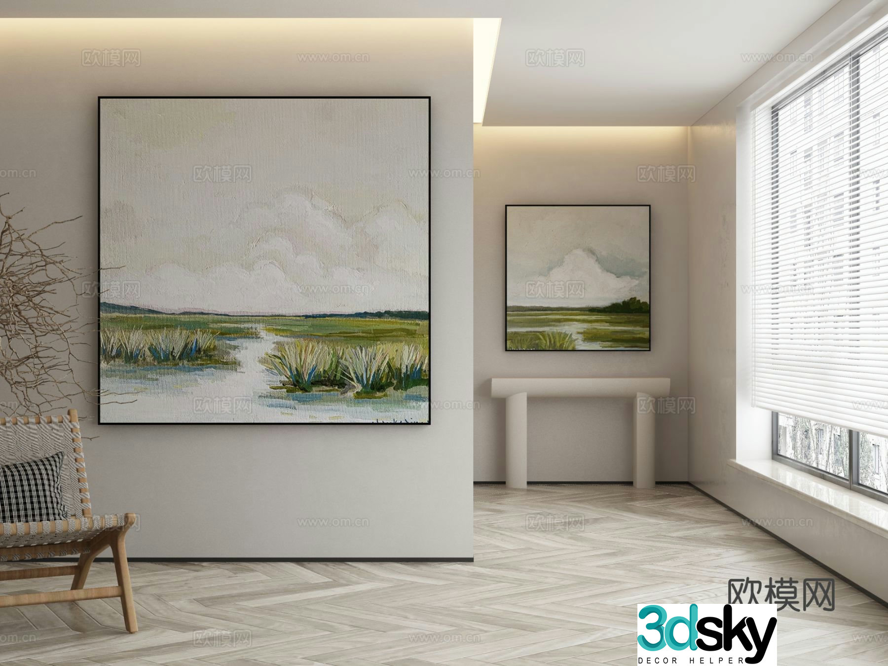 Modern landscape oil painting swamp decorative painting 3d model